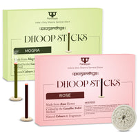 Paraayan Dhoop Sticks Pack of 2 (Rose and Mogra) I 80 Long Sticks I No Bamboo I No Charcoal I Puja Dhoop Sticks with Dharma Rath Chakra Dhoop Stand