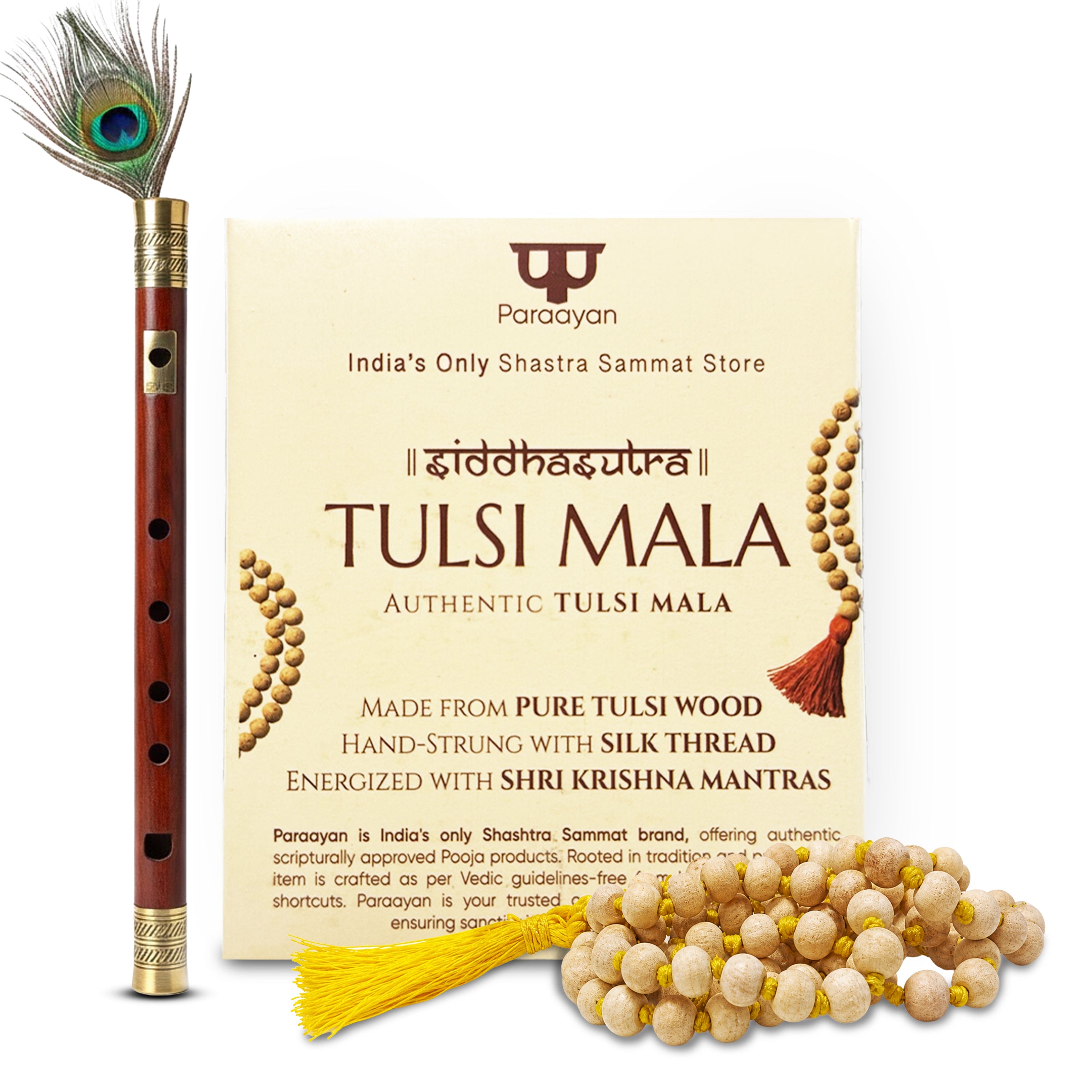 Paraayan Natural Pure Tulsi Mala with 108 Beads For Pooja| 7mm-Beads Size |Made from Pure Tulsi Beads |Best for  Meditation, Jaap Mala| Pack of 1