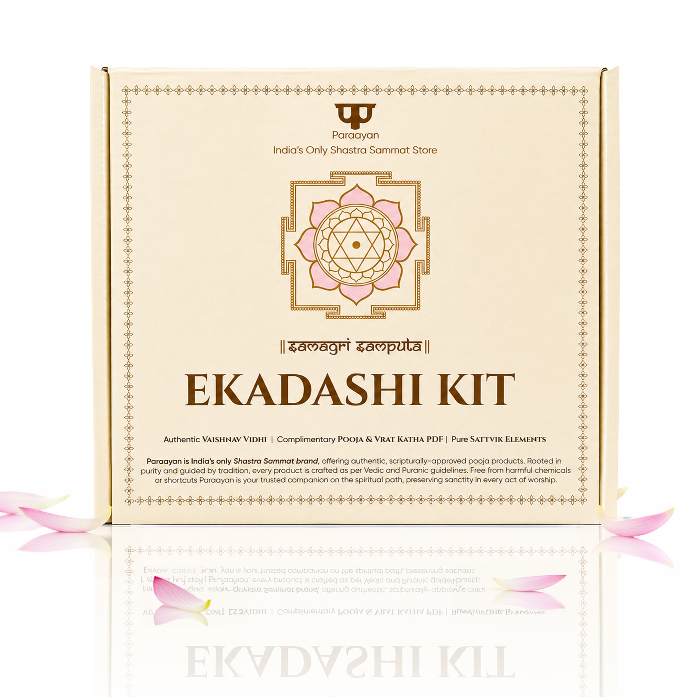 Paraayan Complete Ekadashi Puja Kit for Vishnu Puja & Ekadashi Vrat | Made as per Bhagavata Purana | 19 Sacred Puja Items | Ekadashi Vrat Samagri Kit | Includes QR Code Puja Vidhi & Katha