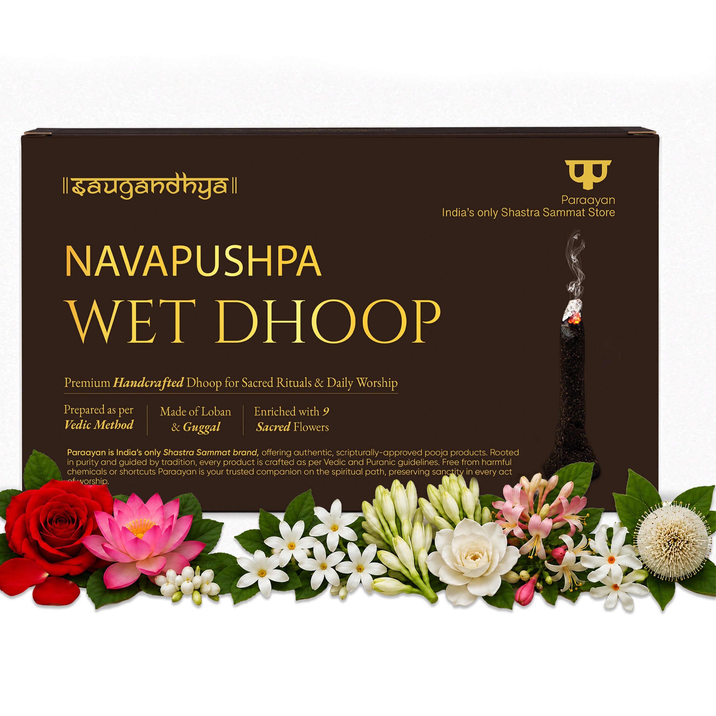 Paraayan Navapushpa Wet Dhoop | Handcrafted Dhoop with Guggul & 9 Sacred Flowers | Premium Pooja Dhoop for Daily Worship & Sacred Rituals