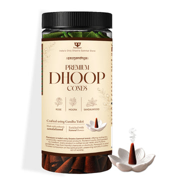Paraayan Premium Dhoop Cones Mix - 240 Cones | Rose, Mogra, & Sandalwood | Crafted Using Gandha Yukti Method I Sacred Blend of Sandalwood, Camphor & Guggal | Includes Ceramic Dhoop Cone Stand I Premium Incense Cones for Pooja, Hawan, Yajna & Meditation