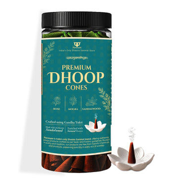 Paraayan Premium Dhoop Cones Mix - 240 Cones | Rose, Mogra, & Sandalwood | Crafted Using Gandha Yukti Method I Sacred Blend of Sandalwood, Camphor & Guggal | Includes Ceramic Dhoop Cone Stand I Premium Incense Cones for Pooja, Hawan, Yajna & Meditation