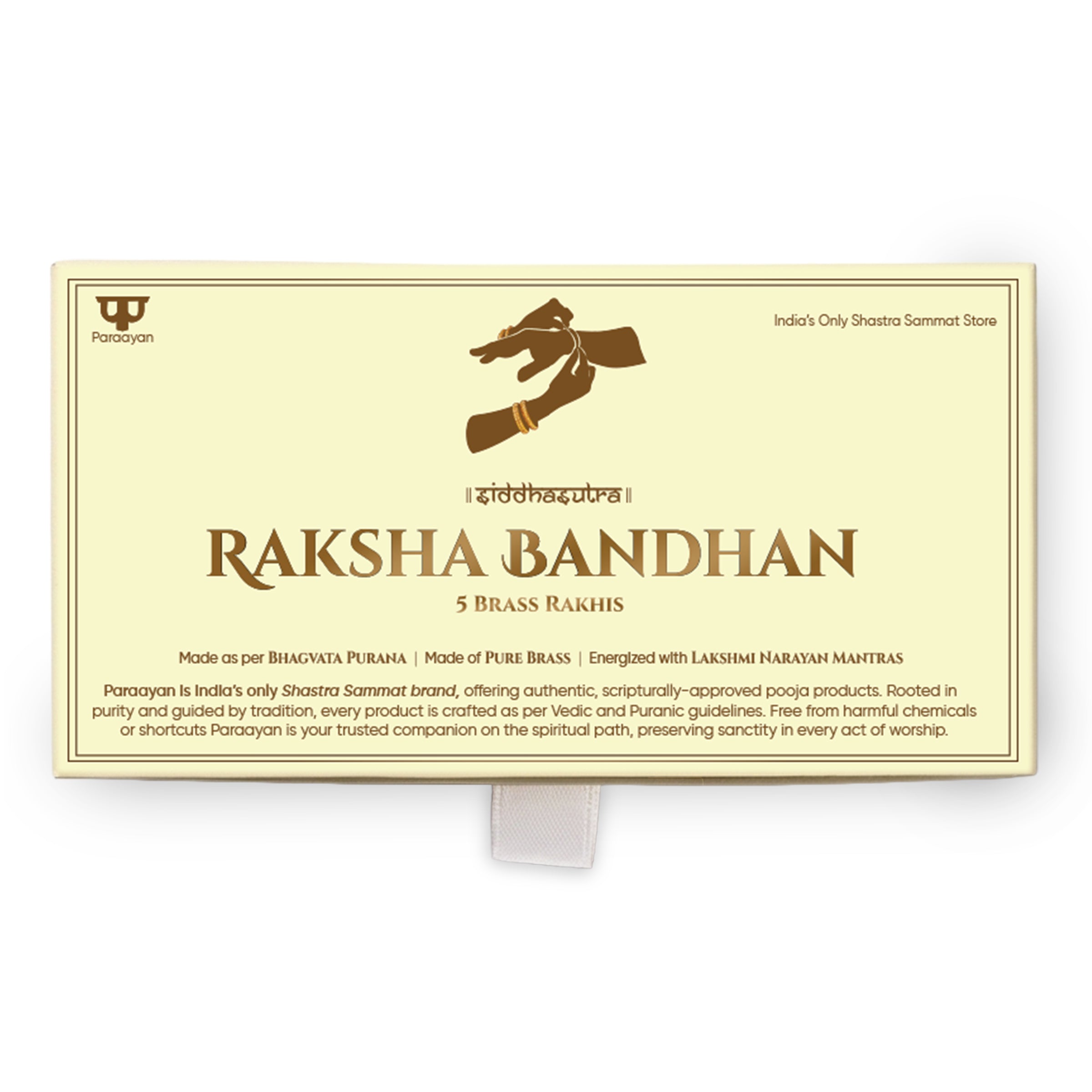 Paraayan Brass Rakhi for Brother| 5 Brass Rakhis | Bhagavata Purana Rakhi with Vishnupad, Kamal & Sudarshan Chakra Symbols I Premium and Authentic Rakhi for Raksha Bandhan