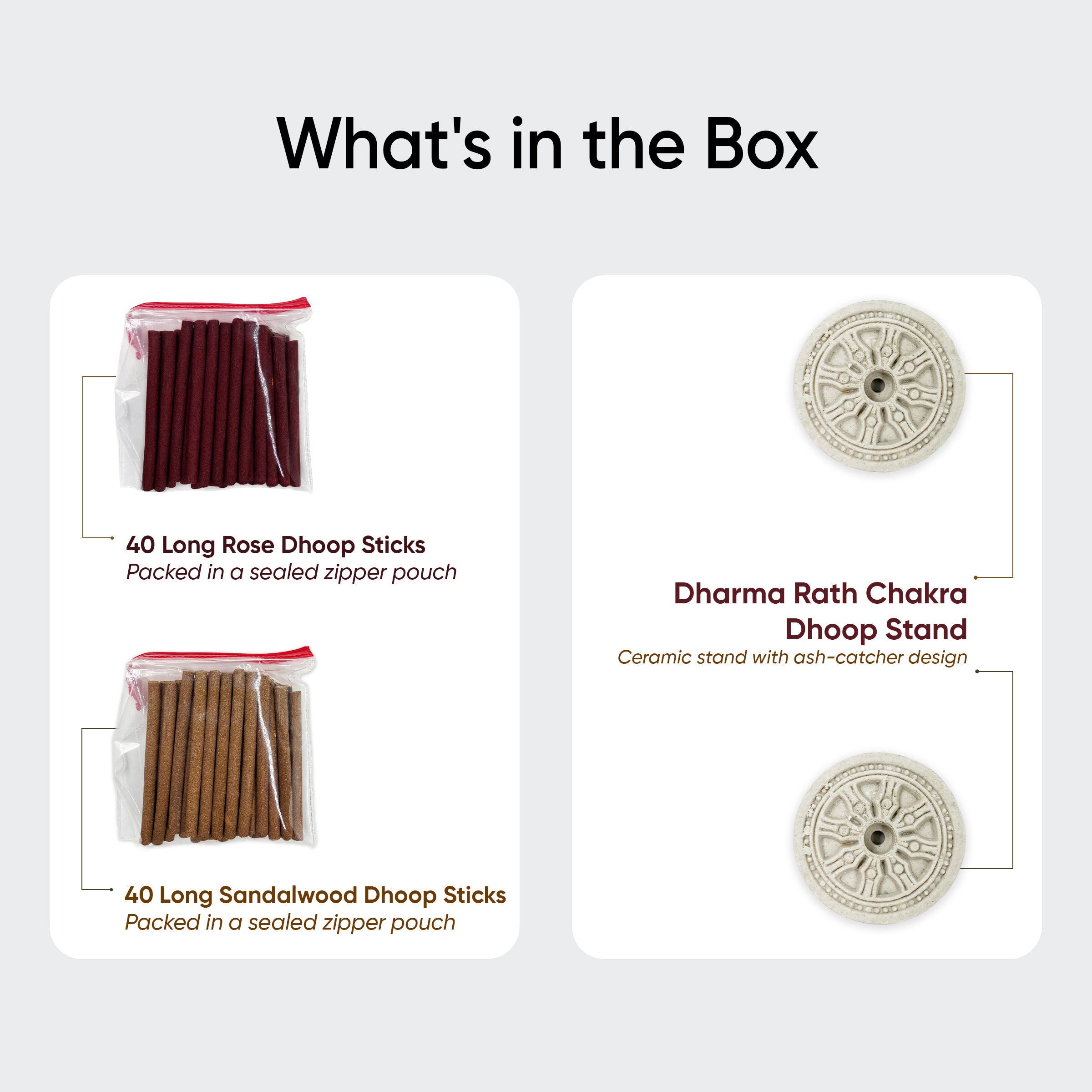 Paraayan Dhoop Sticks Pack of 2 (Sandalwood and Rose) I 40 X 40 Long Sticks I No Bamboo I No Charcoal I Puja Dhoop Sticks with Dharma Rath Chakra Dhoop Stand