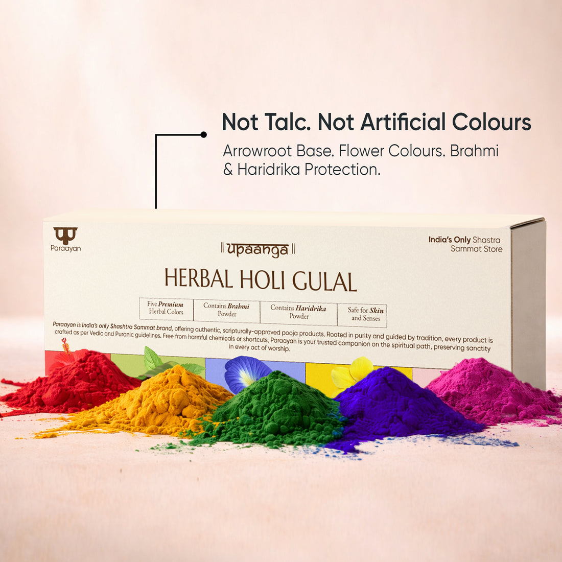 Herbal Gulal for Holi & Festivals with Brahmi and Haridrika | Natural, Skin-Friendly & Child-Safe Gulaal | Vibrant Red, Green, Blue, Pink & Yellow Colors – Pack of 5 160gm X 5