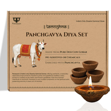 Paraayan Panchagavya Diya/Vilakku Set | 36 Desi Cow Dung Diyas | Handmade Eco-Friendly, Organic & Biodegradable Diyas | Shastra Sammat Traditional Panchagavya Deep Set | Includes 50 Cotton Wicks | For Navratri, Dussehra, Diwali & Daily Pooja