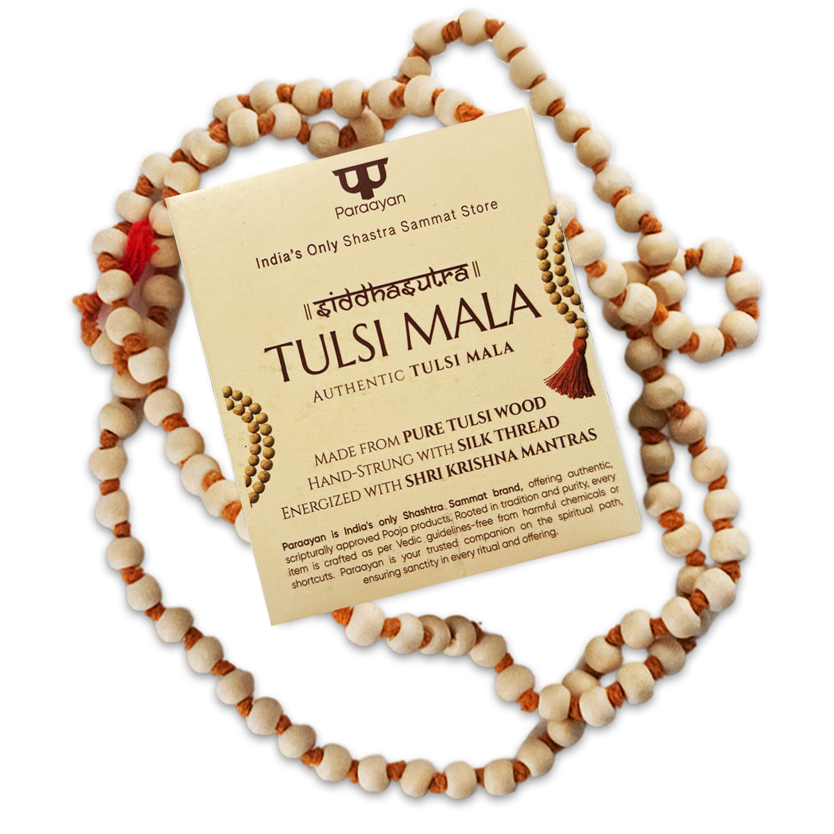 Paraayan Natural Pure Tulsi Mala with 108 Beads For Pooja| 7mm-Beads Size |Made from Pure Tulsi Beads |Best for  Meditation, Jaap Mala| Pack of 1