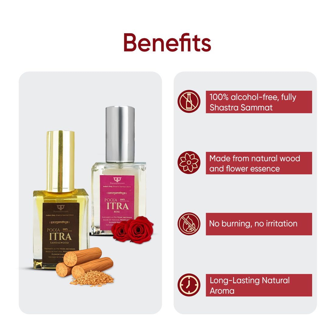 Paraayan Pure Natural Itra for Pooja – Chandan & Gulab | Set of 2 | 20ML | No Alcohol | Premium Spray Bottles | Shastra Sammat Fragrance for Worship &amp; Daily Use | Safe on Skin