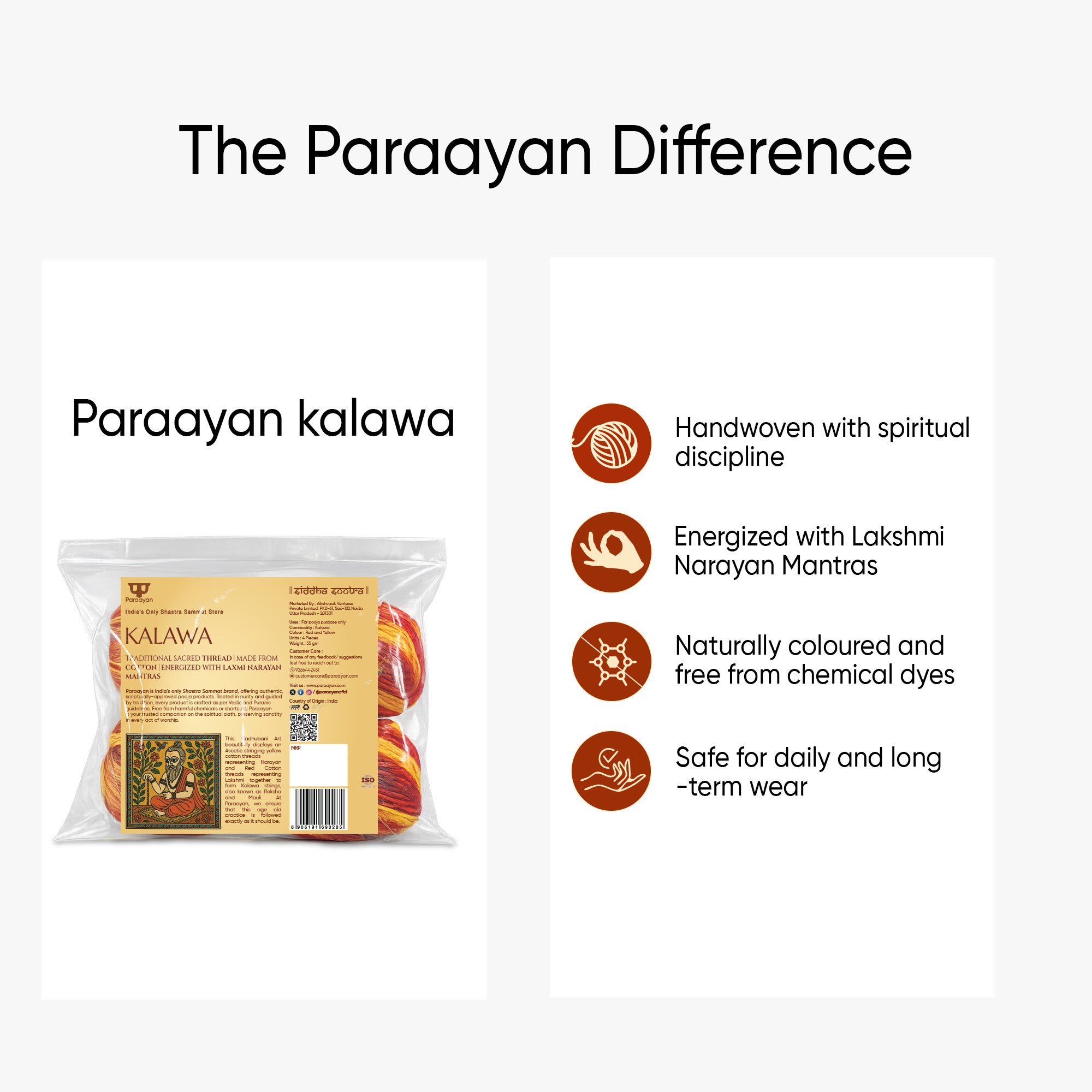 Paraayan Kalawa Pack of 4 | Pure Cotton Mauli Raksha Sutra | Red Yellow Pooja Kalawa Sacred Thread for Mandir, Havan, Yagya, Vrat & Tilak