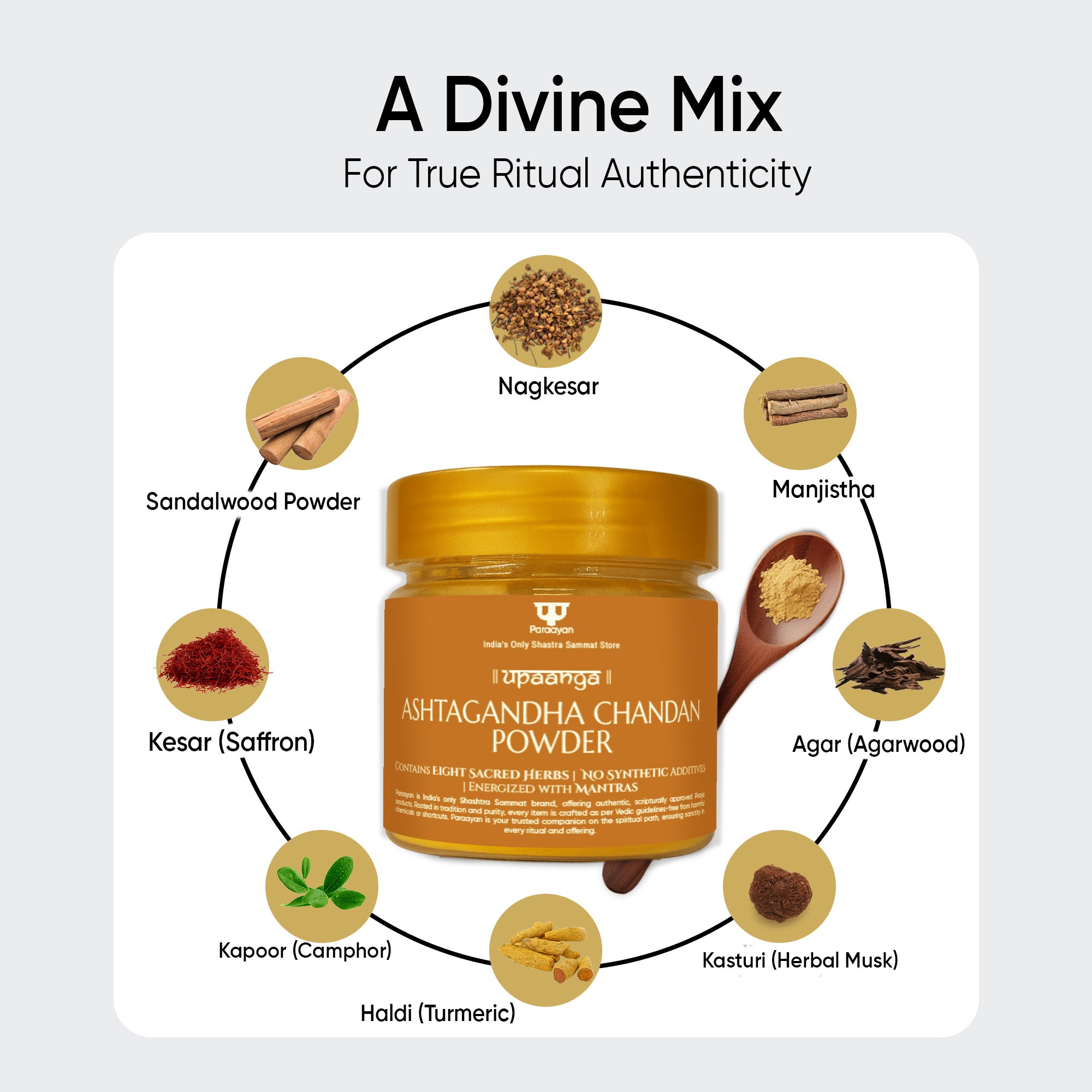 Paraayan Pure Ashtagandha Chandan Powder 50g | Shuddh Natural Chandan for Pooja, Tilak, Abhishek &amp; Meditation