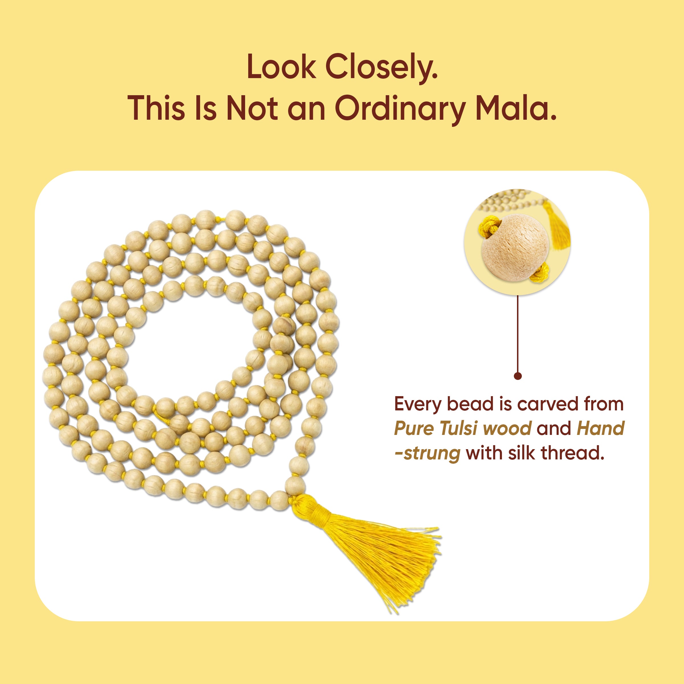 Paraayan Natural Pure Tulsi Mala with 108 Beads For Pooja| 7mm-Beads Size |Made from Pure Tulsi Beads |Best for  Meditation, Jaap Mala| Pack of 1