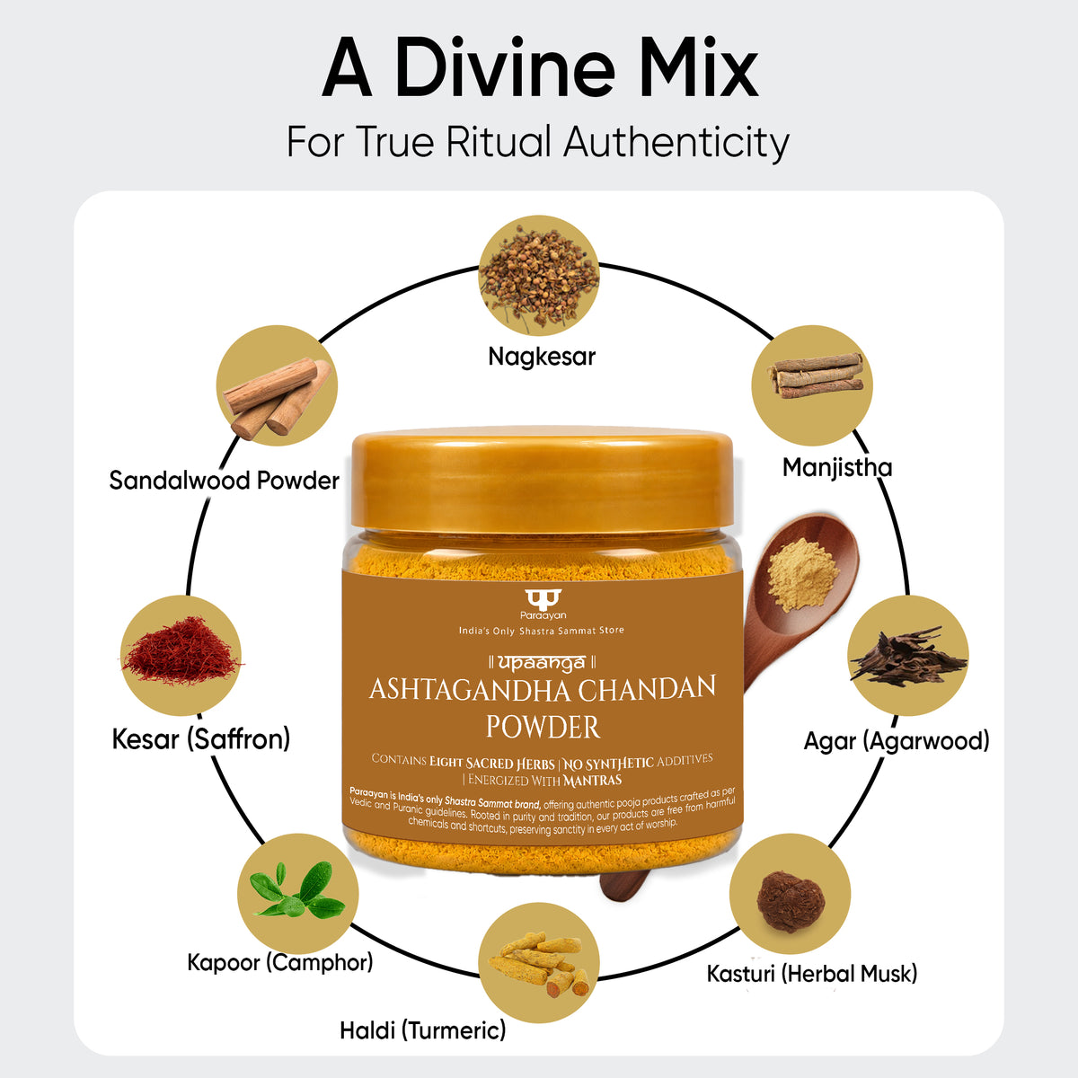 Paraayan Pure Ashtagandha Chandan Powder 50g | Shuddh Natural Chandan for Pooja, Tilak, Abhishek &amp; Meditation