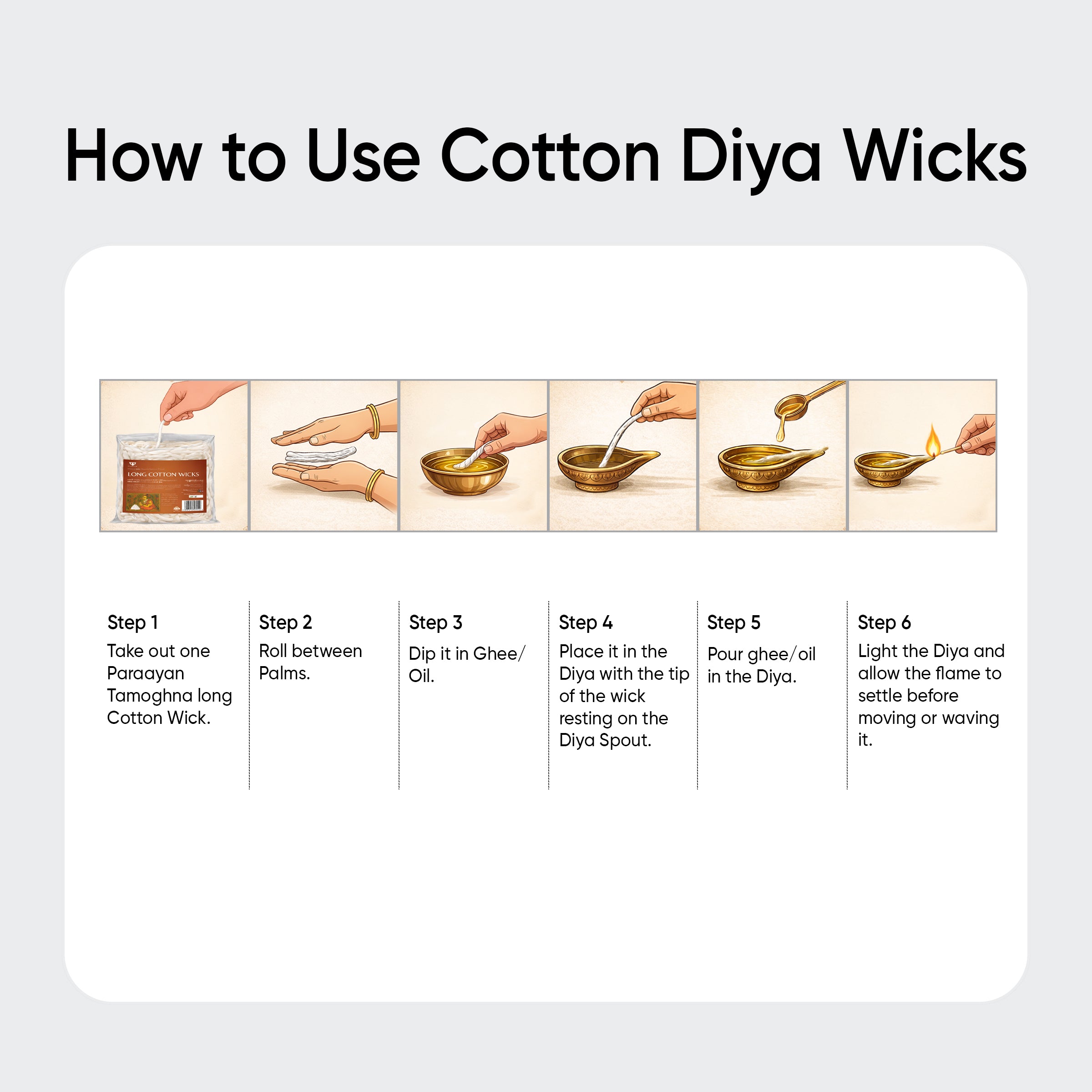 Paraayan Diya Batti Cotton Wicks | 500 Pieces | Batti for Diya | Pure Cotton Wicks for Pooja | Akhand Deep Lambi Batti Diya Wicks for Puja | Pack of 1