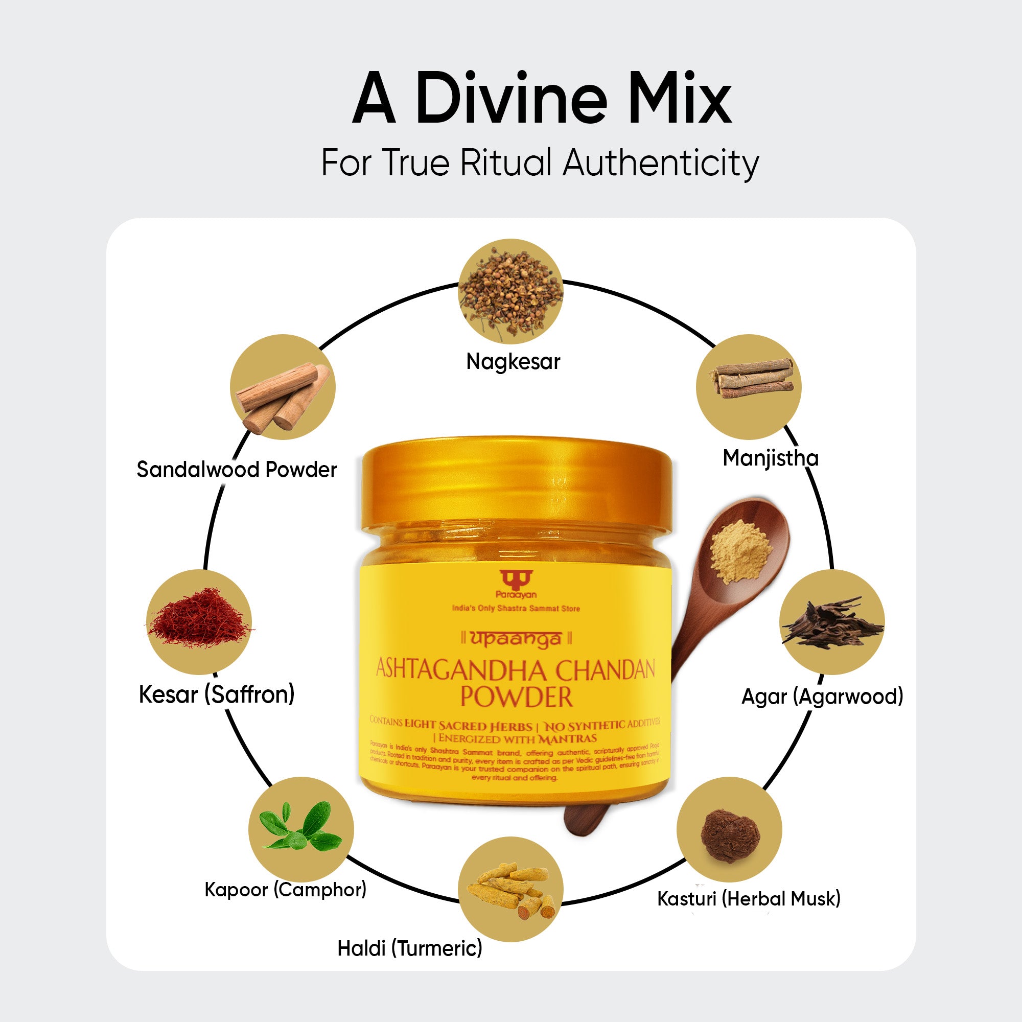 Paraayan Pure Ashtagandha Chandan Powder 50g | Shuddh Natural Chandan for Pooja, Tilak, Abhishek &amp; Meditation