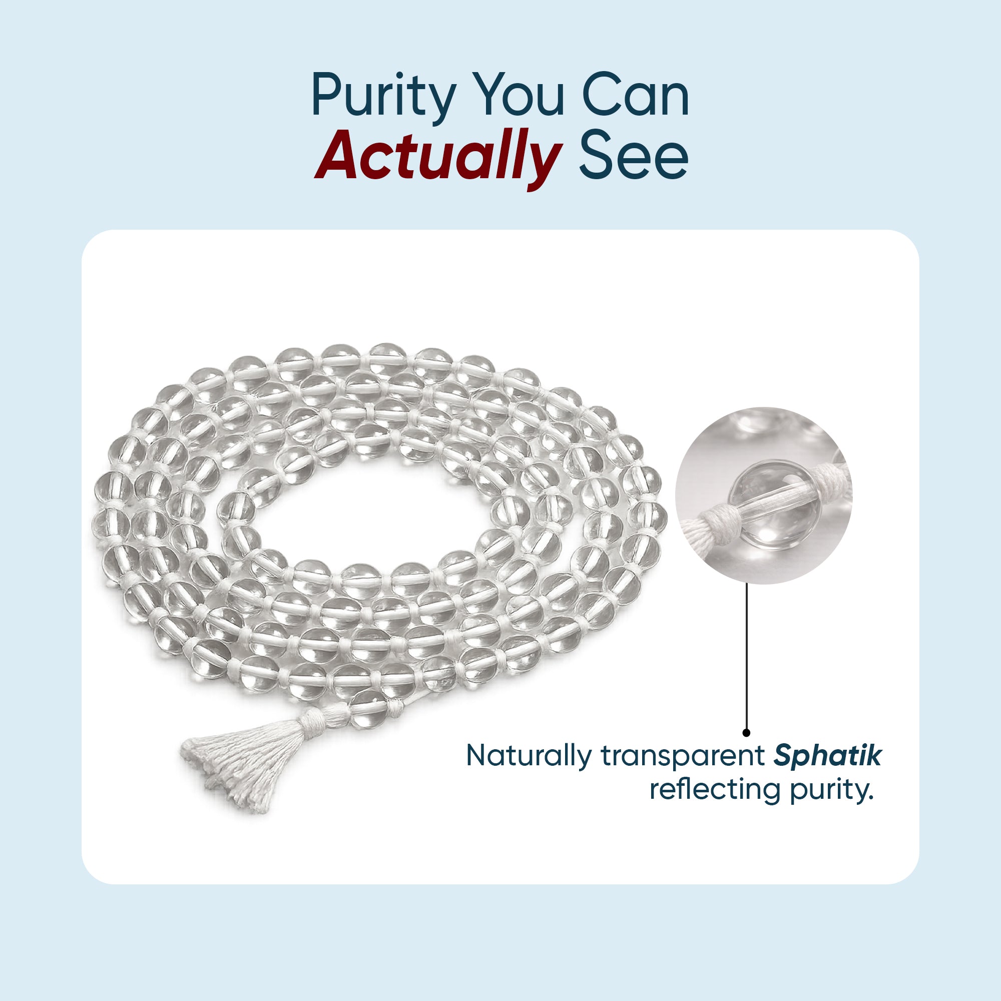 Paraayan Natural Pure Sphatik Mala with  108 Pure Crystal Beads | 6 mm Beads Size for Meditation, Puja Jaap Mala |Pack of 1