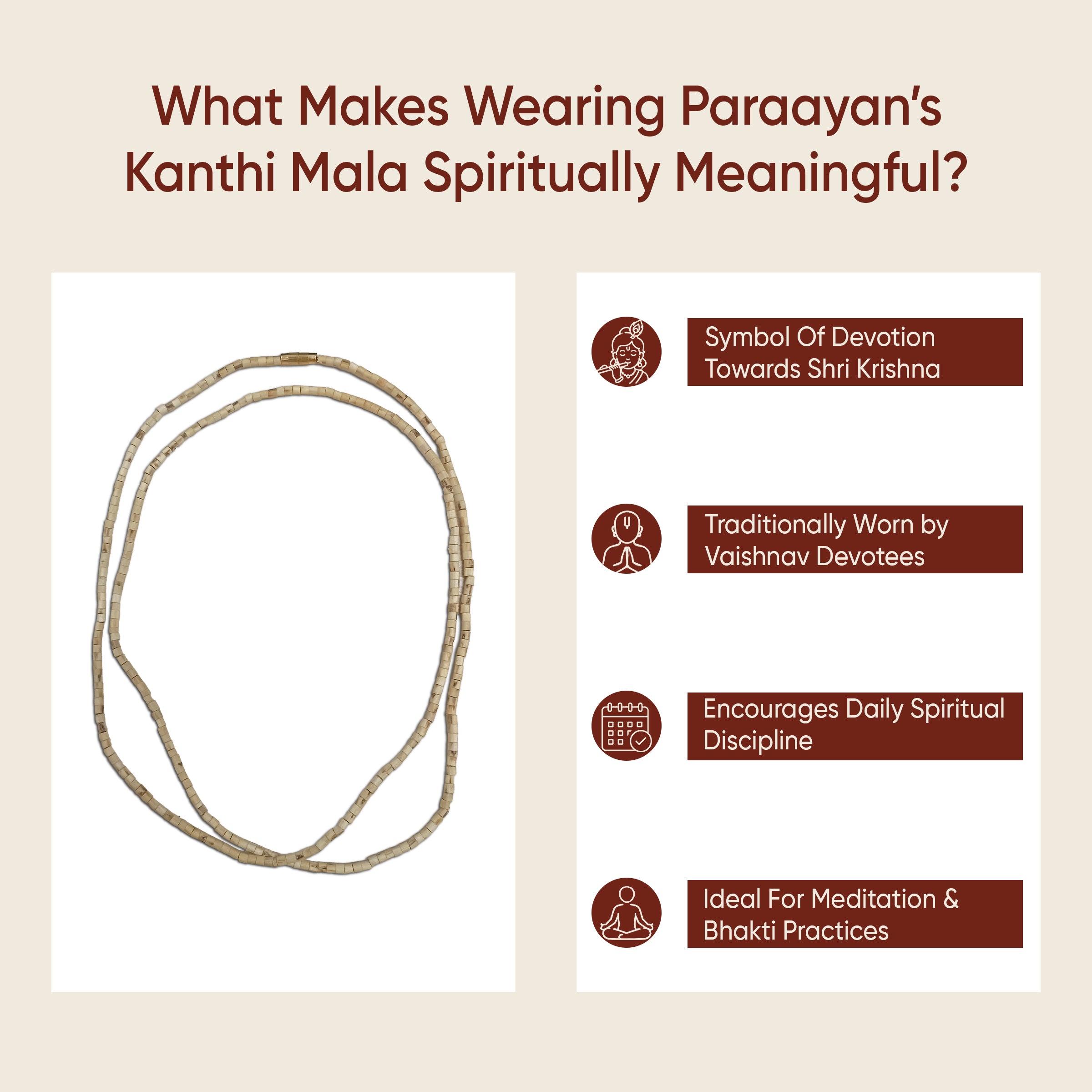 Paraayan Original Tulsi Kanthi Mala | 2 Rounds | Tulsi Wood Beads Hand Strung with Silk Thread | Vaishnav Tulsi Mala for Men & Women | Radha Krishna Wooden Beads Mala