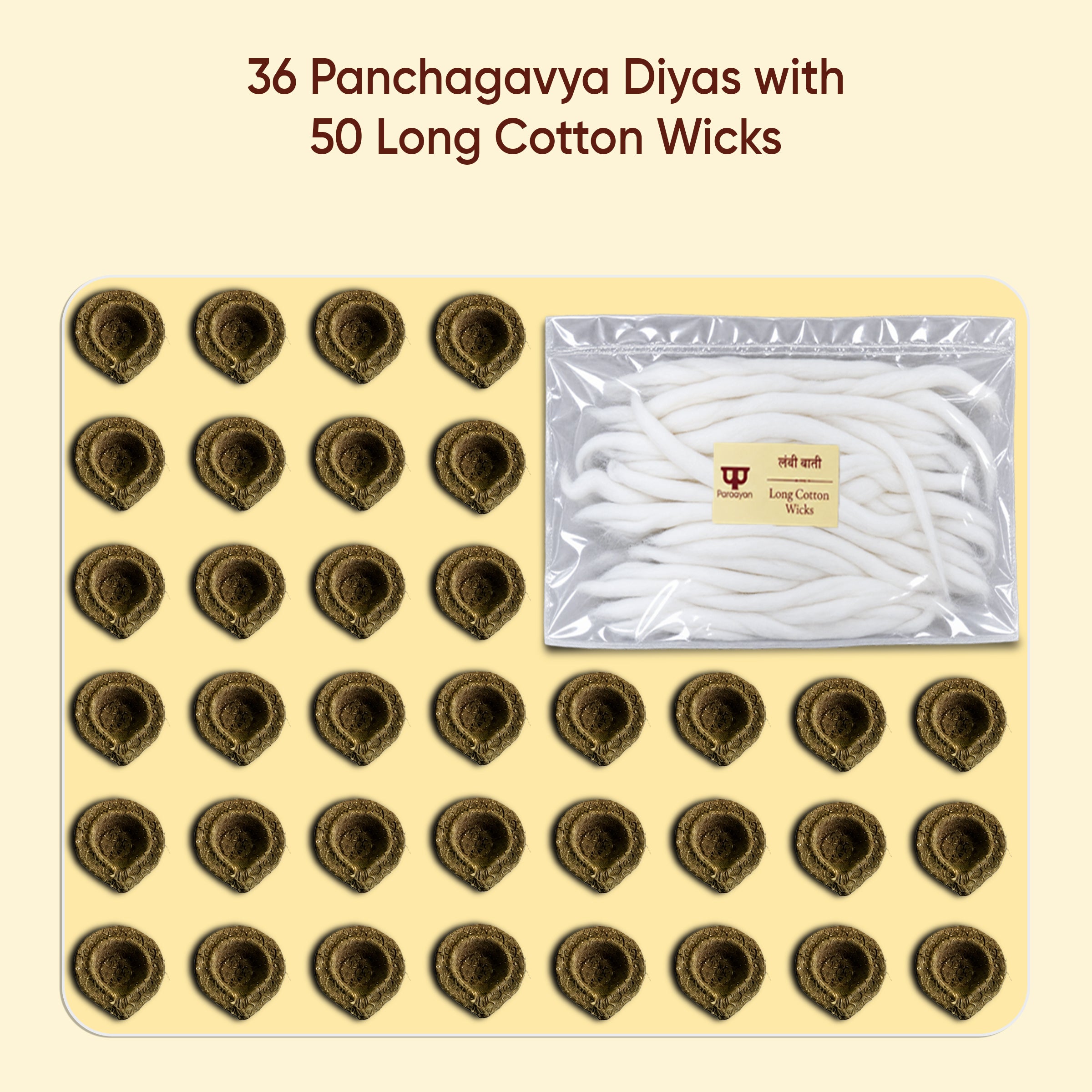 Paraayan Panchagavya Diya/Vilakku Set | 36 Desi Cow Dung Diyas | Handmade Eco-Friendly, Organic & Biodegradable Diyas | Shastra Sammat Traditional Panchagavya Deep Set | Includes 50 Cotton Wicks | For Navratri, Dussehra, Diwali & Daily Pooja