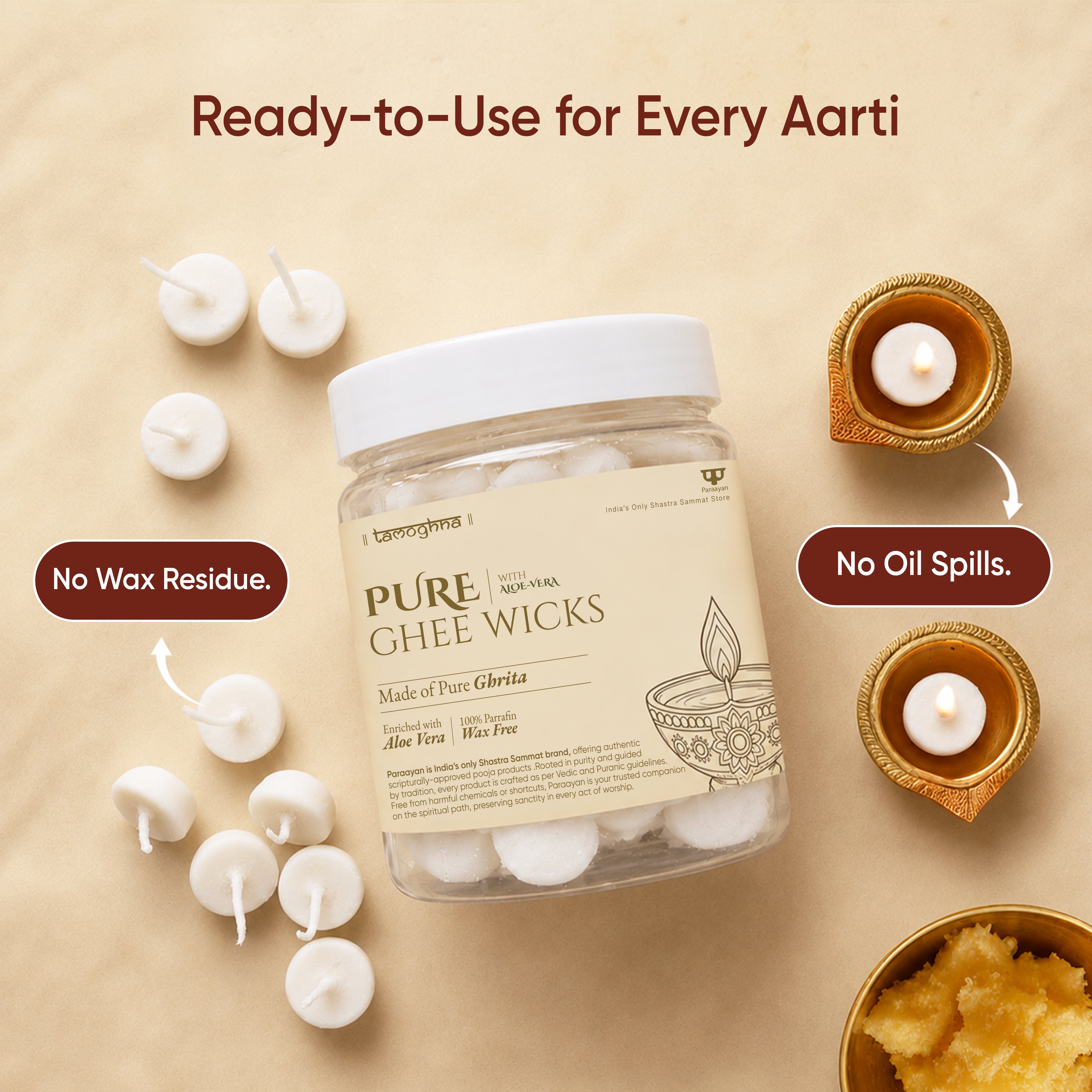 Paraayan Tamoghna Pure Ghee Wicks | 1 Pack, 50 Pieces, 150g