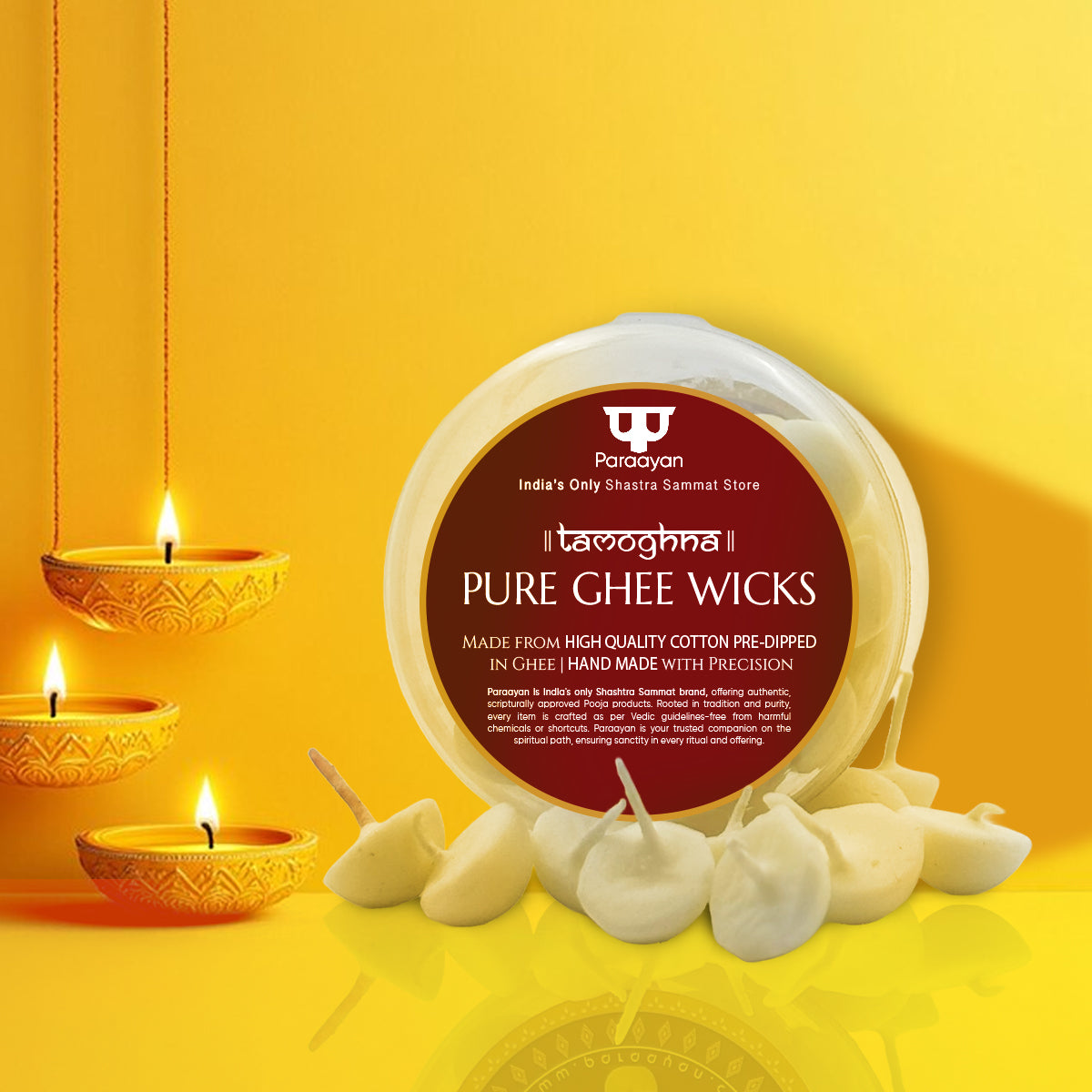 Paraayan Tamoghna Pure Ghee Wicks | 1 Pack, 50 Pieces, 150g