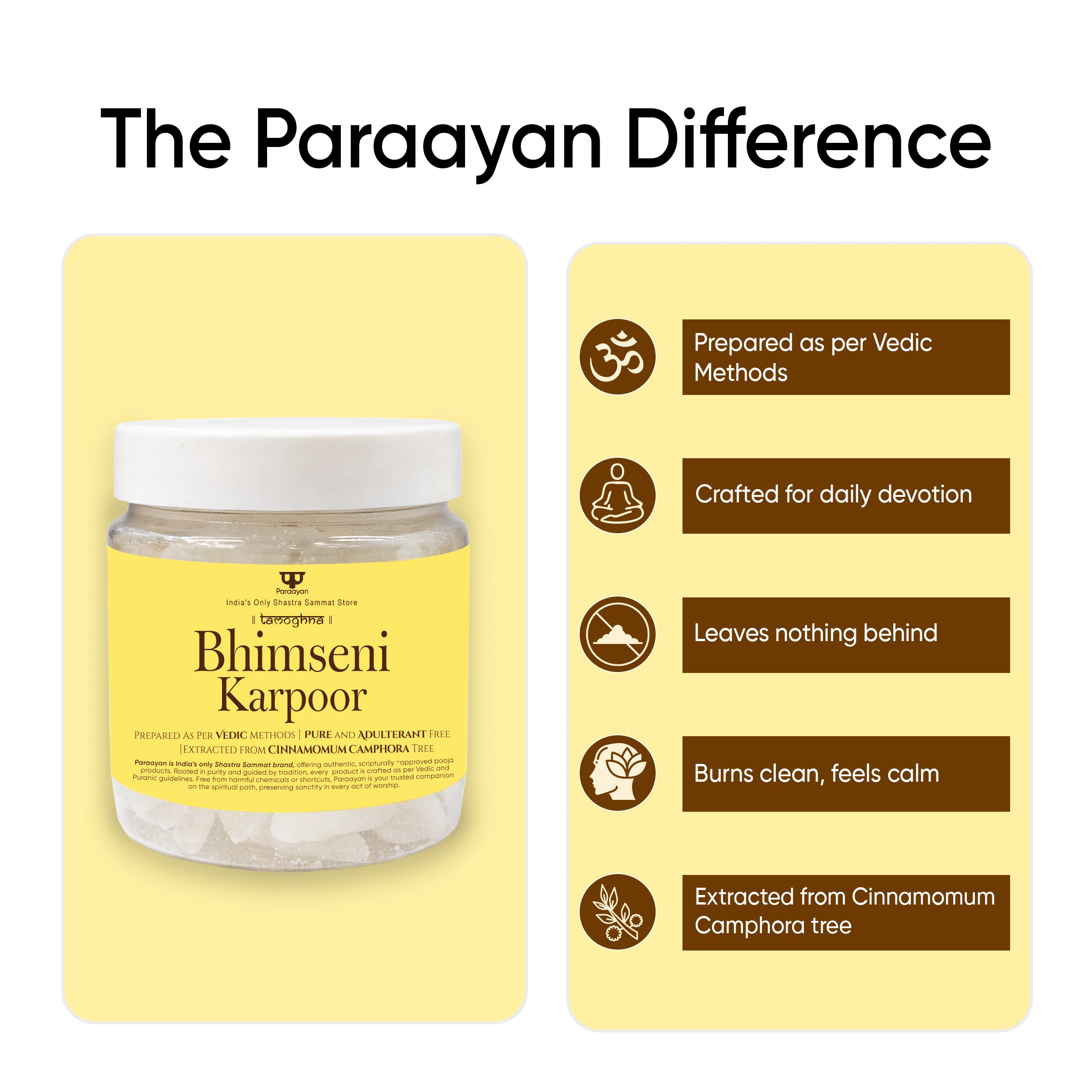Paraayan Shuddh Bhimseni Karpoor for Pooja 100g | Premium Natural Camphor for Hawan, Aarti, Deepak Lighting &amp; Spiritual Energy