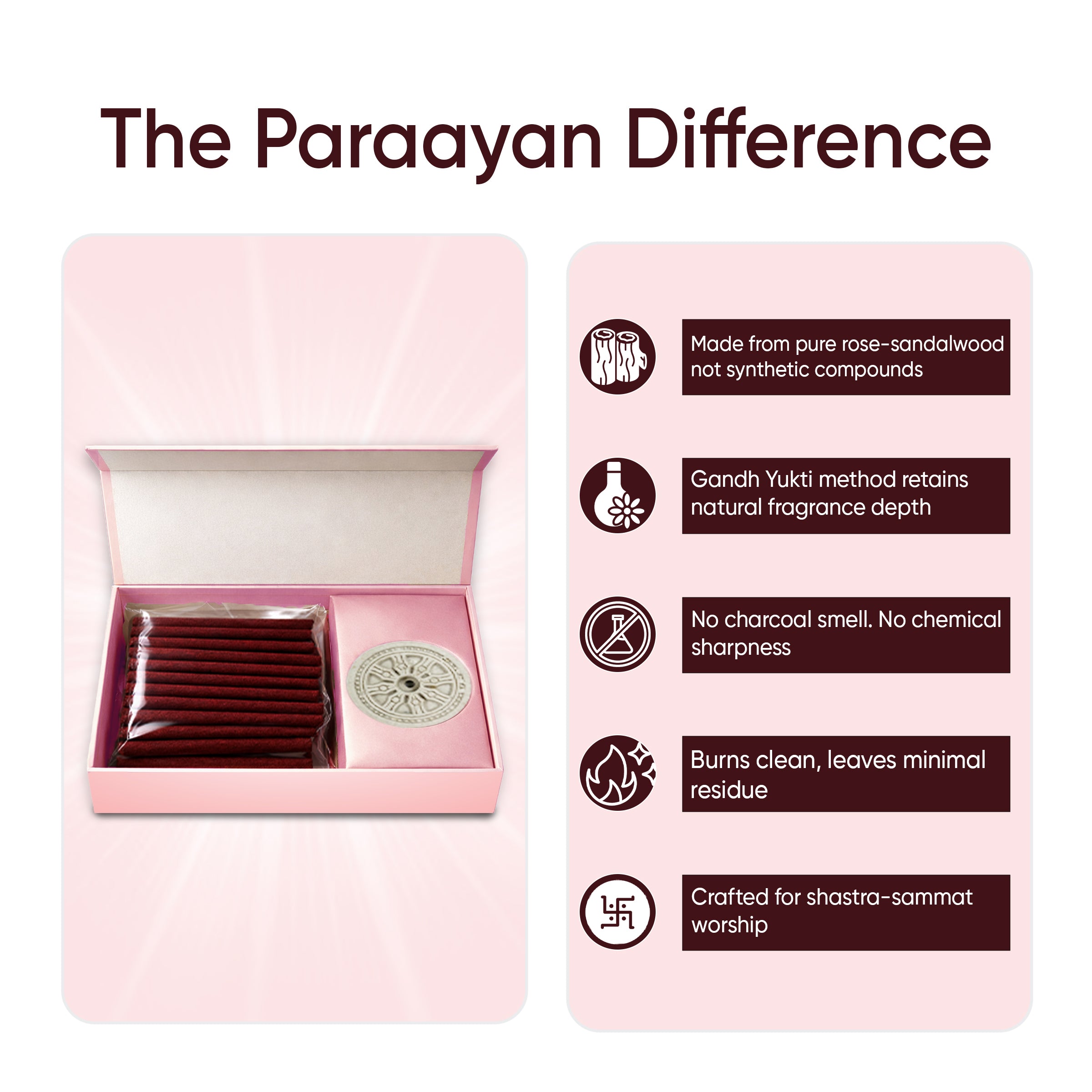 Paraayan Pure Rose Dhoop Sticks I Bambooless & Charcoal-Free | 40 Long Sticks with Dharma Rath Chakra Dhoop Stand | Pure Natural Rose Chandan Aroma for Pooja, Meditation & Havan