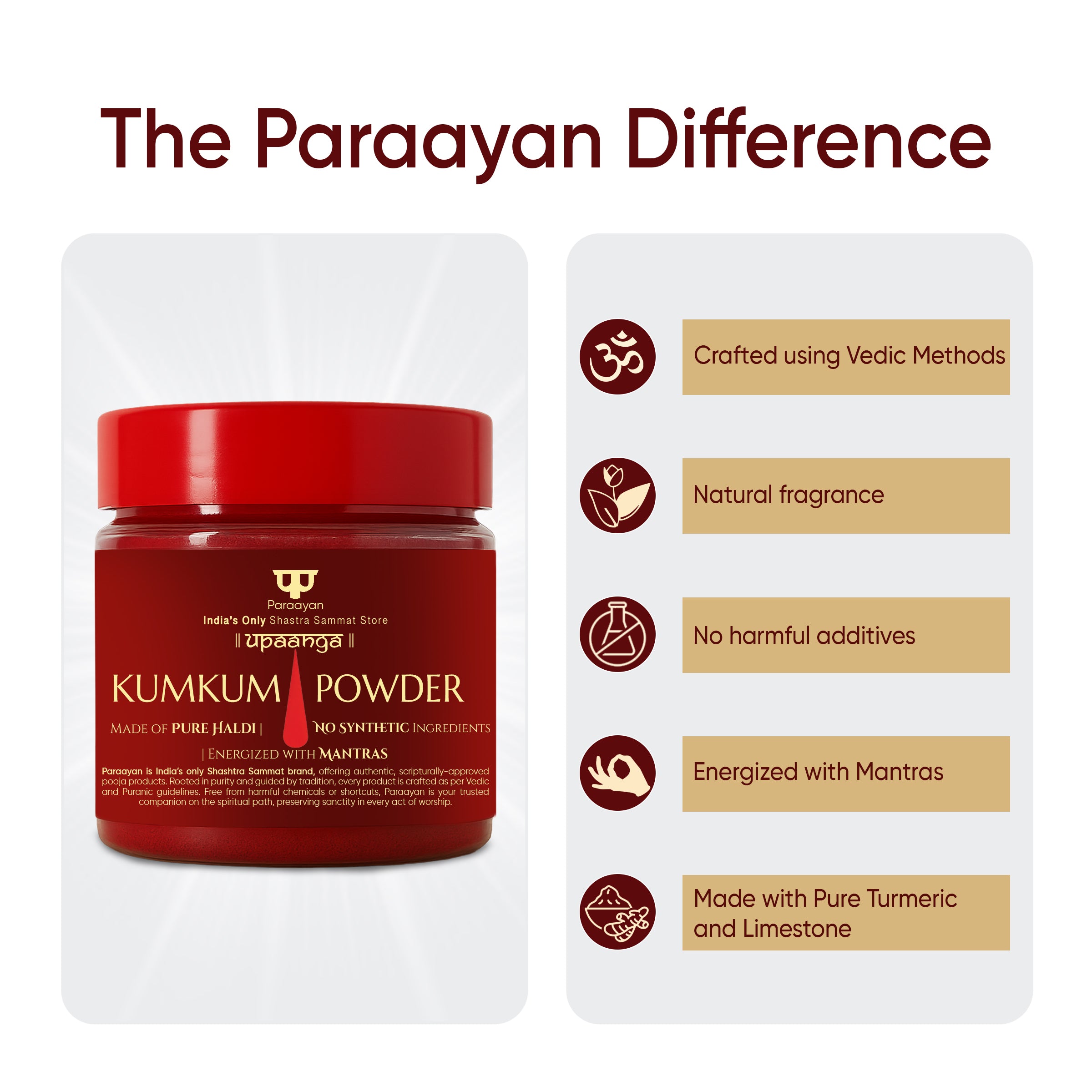 Paraayan Upaanga Pure Kumkum Powder 50g | 100% Natural &amp; Chemical-Free Tilak Powder for Pooja &amp; Festivals