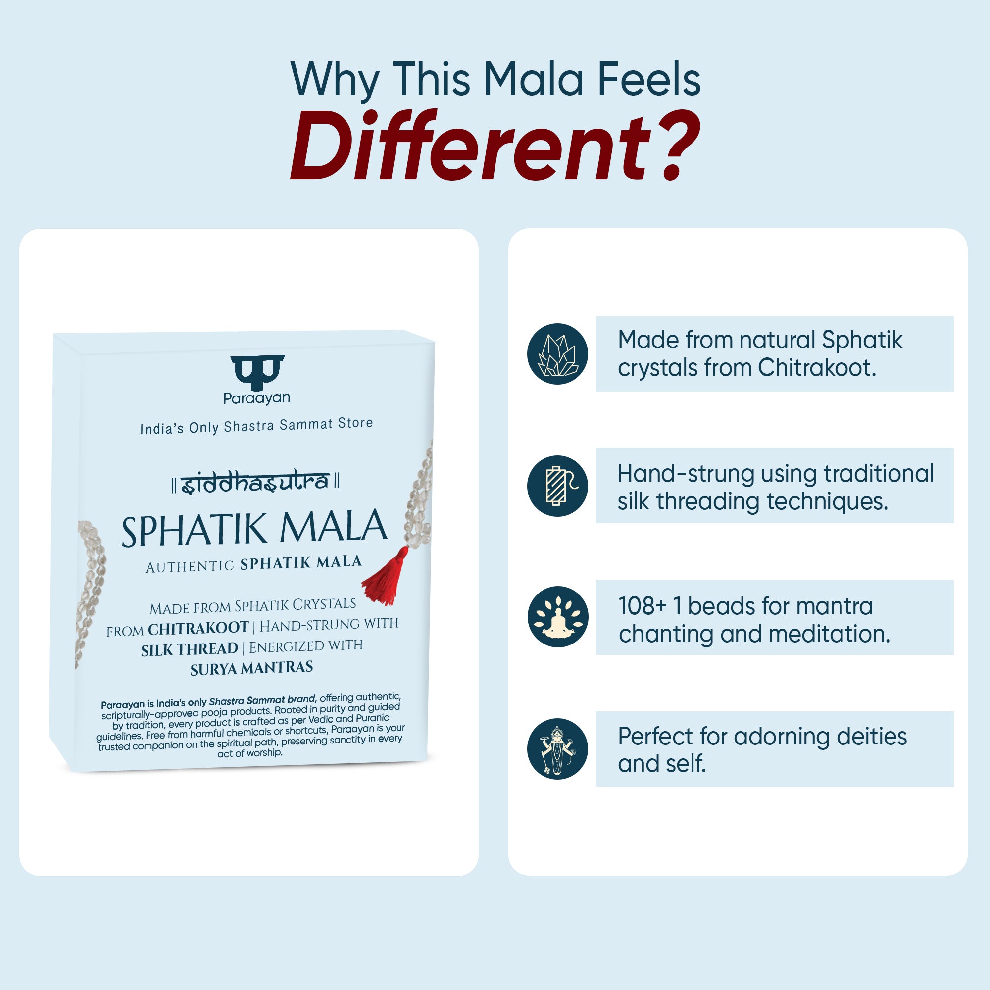 Paraayan Natural Pure Sphatik Mala with  108 Pure Crystal Beads | 6 mm Beads Size for Meditation, Puja Jaap Mala |Pack of 1