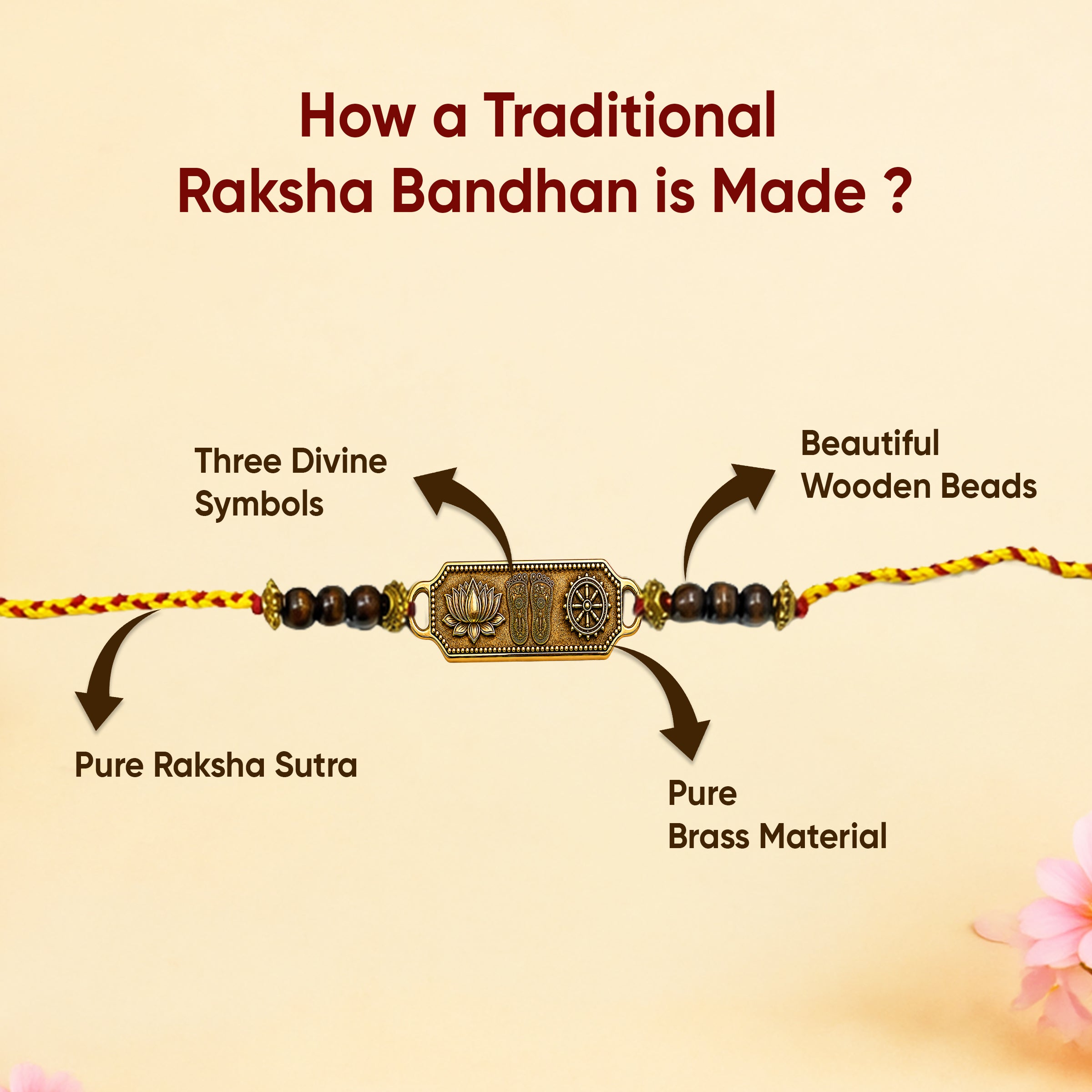 Paraayan Brass Rakhi for Brother| 5 Brass Rakhis | Bhagavata Purana Rakhi with Vishnupad, Kamal & Sudarshan Chakra Symbols I Premium and Authentic Rakhi for Raksha Bandhan