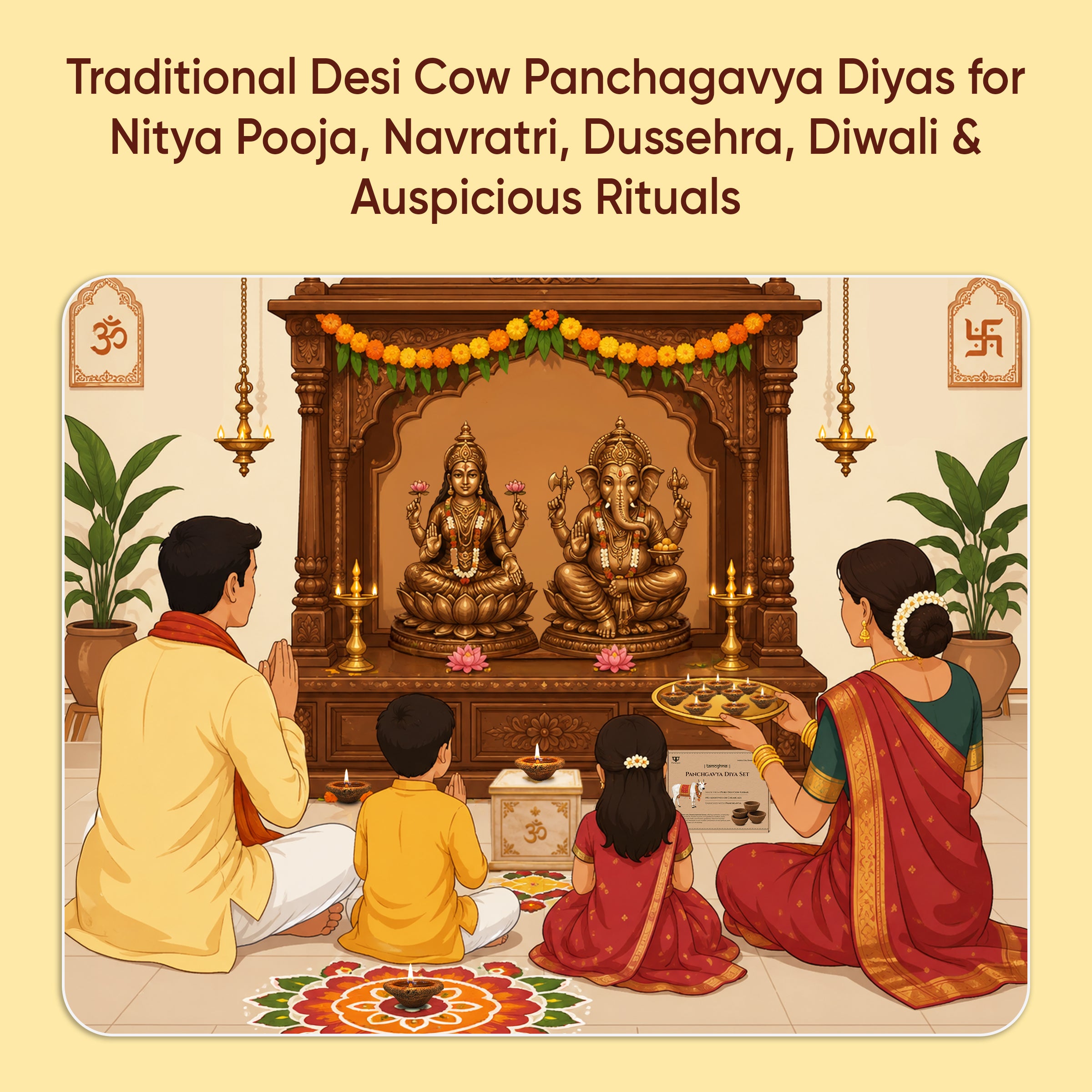 Paraayan Panchagavya Diya/Vilakku Set | 36 Desi Cow Dung Diyas | Handmade Eco-Friendly, Organic & Biodegradable Diyas | Shastra Sammat Traditional Panchagavya Deep Set | Includes 50 Cotton Wicks | For Navratri, Dussehra, Diwali & Daily Pooja