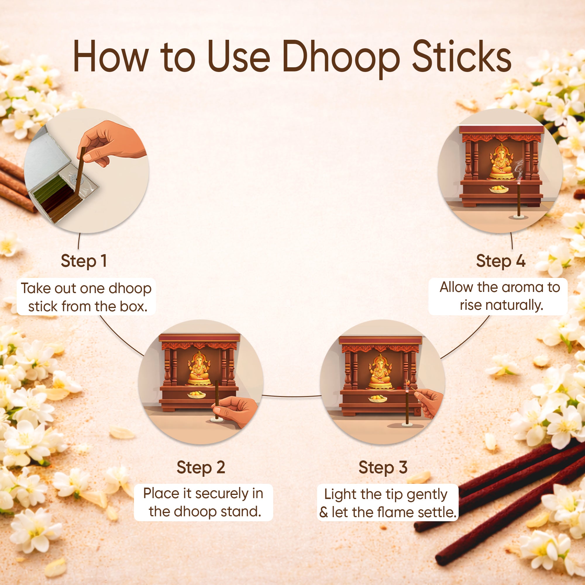 Paraayan Bambooless 3-in-1 Dhoop Sticks (Sandalwood, Rose and Mogra) I 72 Long Sticks for Pooja I No Charcoal I Puja Dhoop Sticks with Dharma Rath Chakra Dhoop Stand