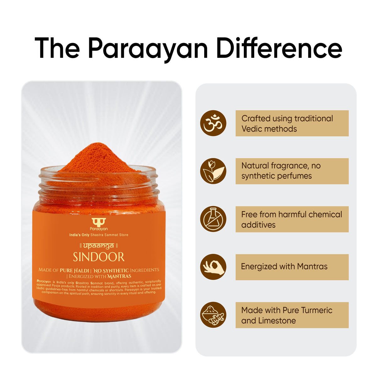 Paraayan Shuddh Sindoor for Pooja | Pure Turmeric & Limestone | For Shri Ganesha, Maa Durga, Maa Kali, Maa Lakshmi, Maa Saraswati, Maa Parvati & Hanuman Pooja | Mantra Energized Traditional Sindoor