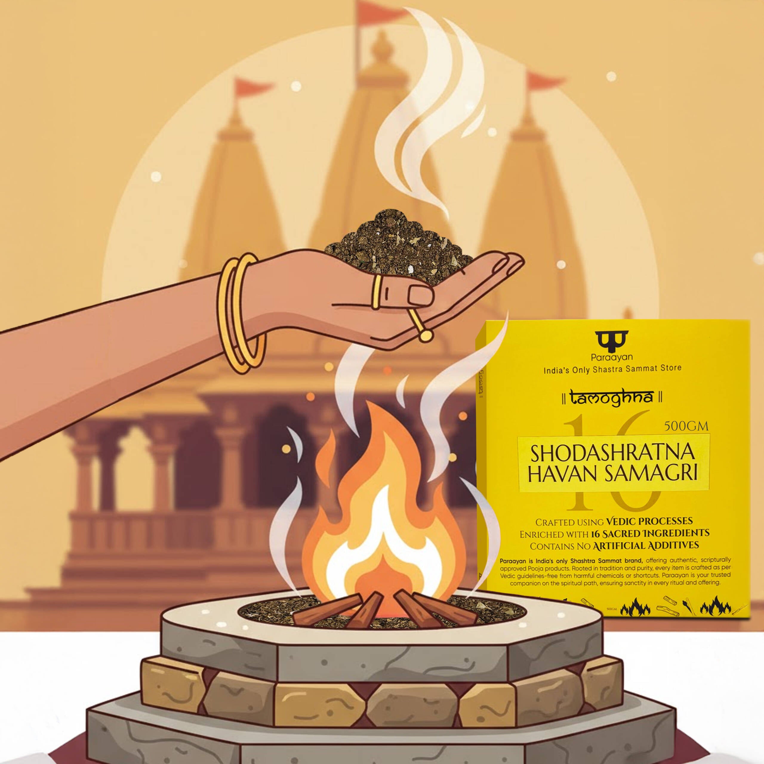 Paraayan Shodashratna Havan Samagri 500 gm, Mixture of 16 Sacred Ingredients for Pooja, 100% Pure &amp; Natural, No Artificial Ingredients