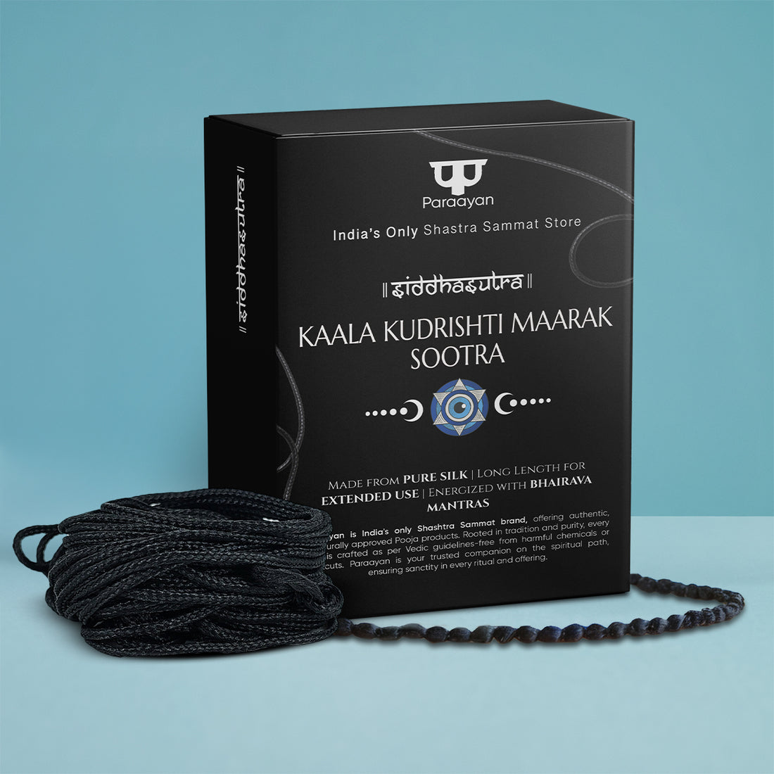 Paraayan Kaala Kudrishti Maarak Sootra | 10 Meter | Pack of 2 | Kaala Dhaga Nazar Suraksha Kavach Blessed with Mantras| Powerful Black Thread For Shielding Against Negative Energies