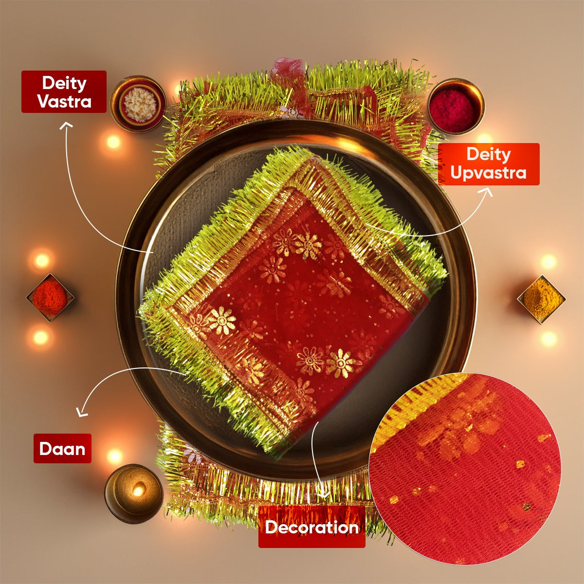 Paraayan Mata Ki Chunri For Mata Rani | 2 Pieces | Big & Small | Perfect For Durga Mata Puja And Mata Decoration, Bringing Blessings And Divine Protection | (Lal Chunni For Pooja)