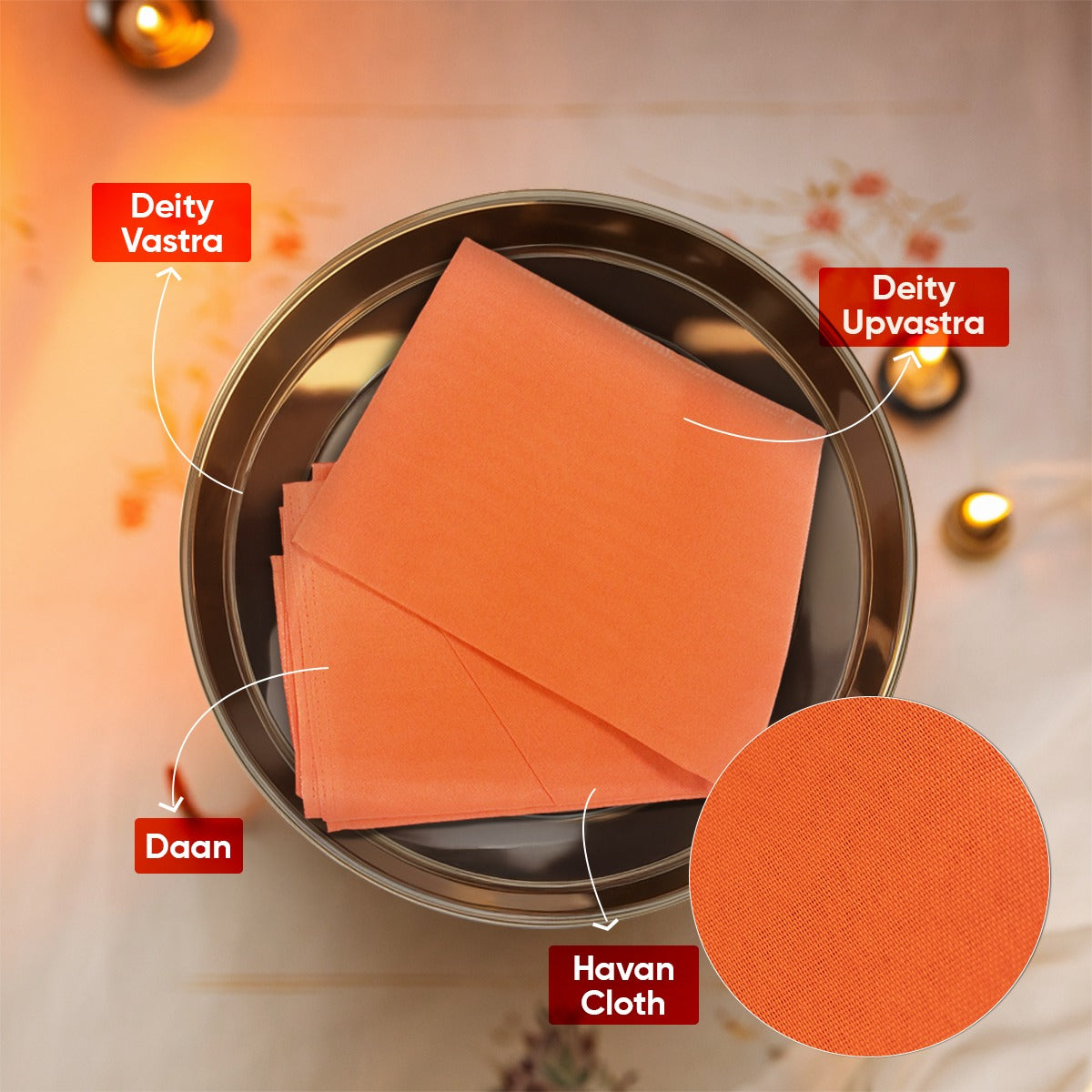 Paraayan Bhagwa Vastra For Puja | 1.25 Meter Long | Sacred Orange Cloth For Mandir, Home Temple | Pack of 1 (Orange Pooja Cloth)