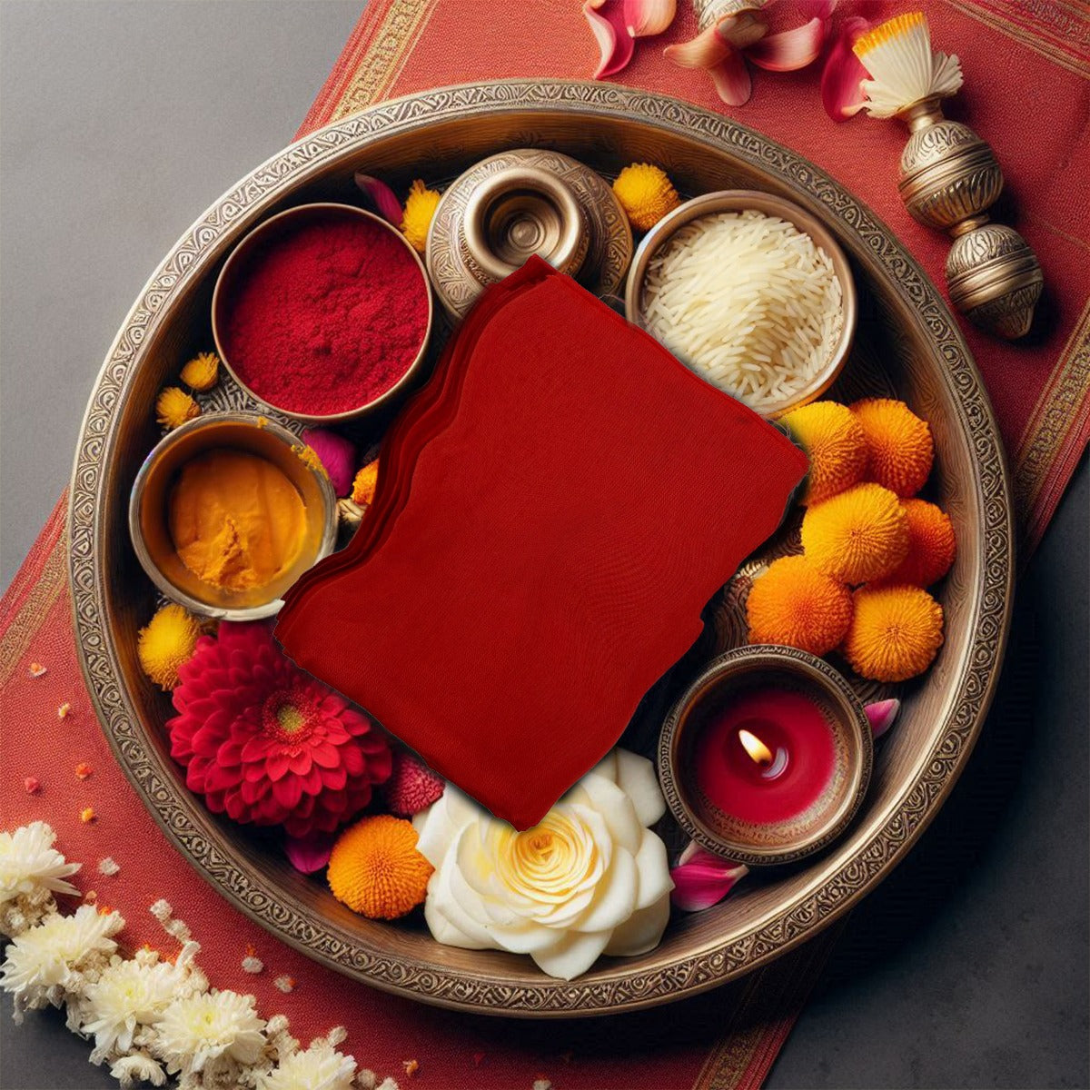Paraayan Nav-Vastra Red Pooja Cloth | Handwoven from Fine Fabric, Cotton Puja Kapda for Home Temple | Pack of 1 | 1.25 Meter Pooja Vastra (Red)