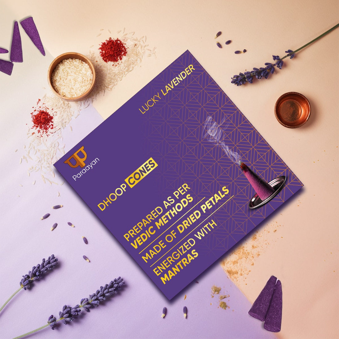 Paraayan Energized Dry Dhoop Cones | 20 Cones | Fragrance Lavender Dhoop Cones | Bambooless Dhoop Cones For Pooja Organic Dhoop Batti Incese Cones For Puja And Home