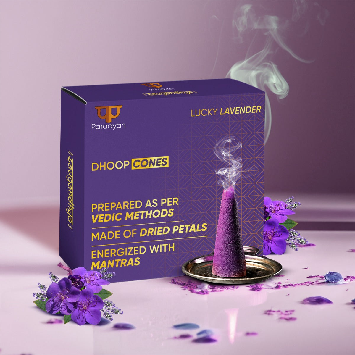 Paraayan Energized Dry Dhoop Cones | 20 Cones | Fragrance Lavender Dhoop Cones | Bambooless Dhoop Cones For Pooja Organic Dhoop Batti Incese Cones For Puja And Home