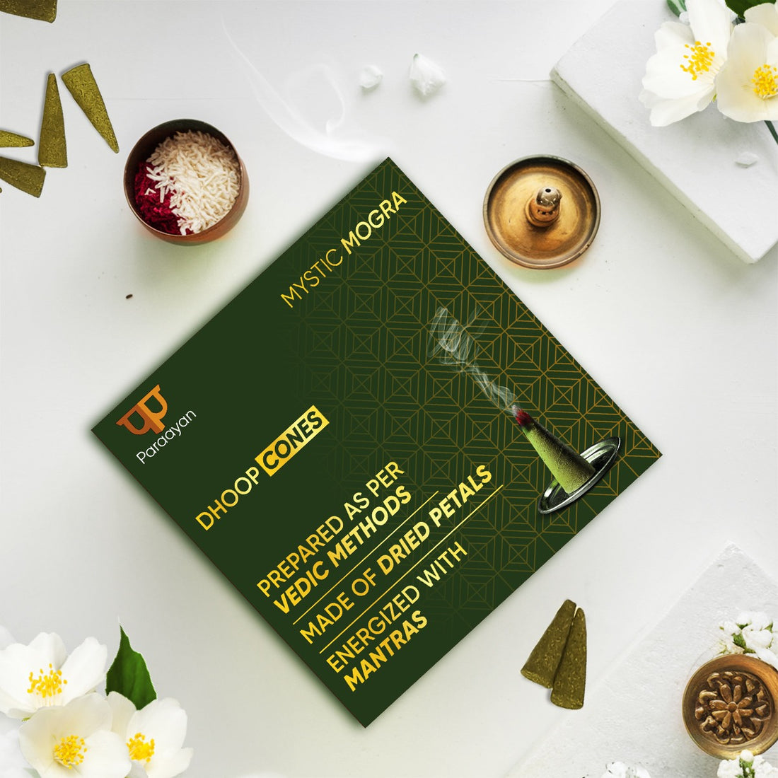 Paraayan Energized Dry Dhoop Cones | 20 Cones | Fragrance Mogra Dhoop Cones | Bambooless Dhoop Cones For Pooja Organic Dhoop Batti Incese Cones For Puja And Home