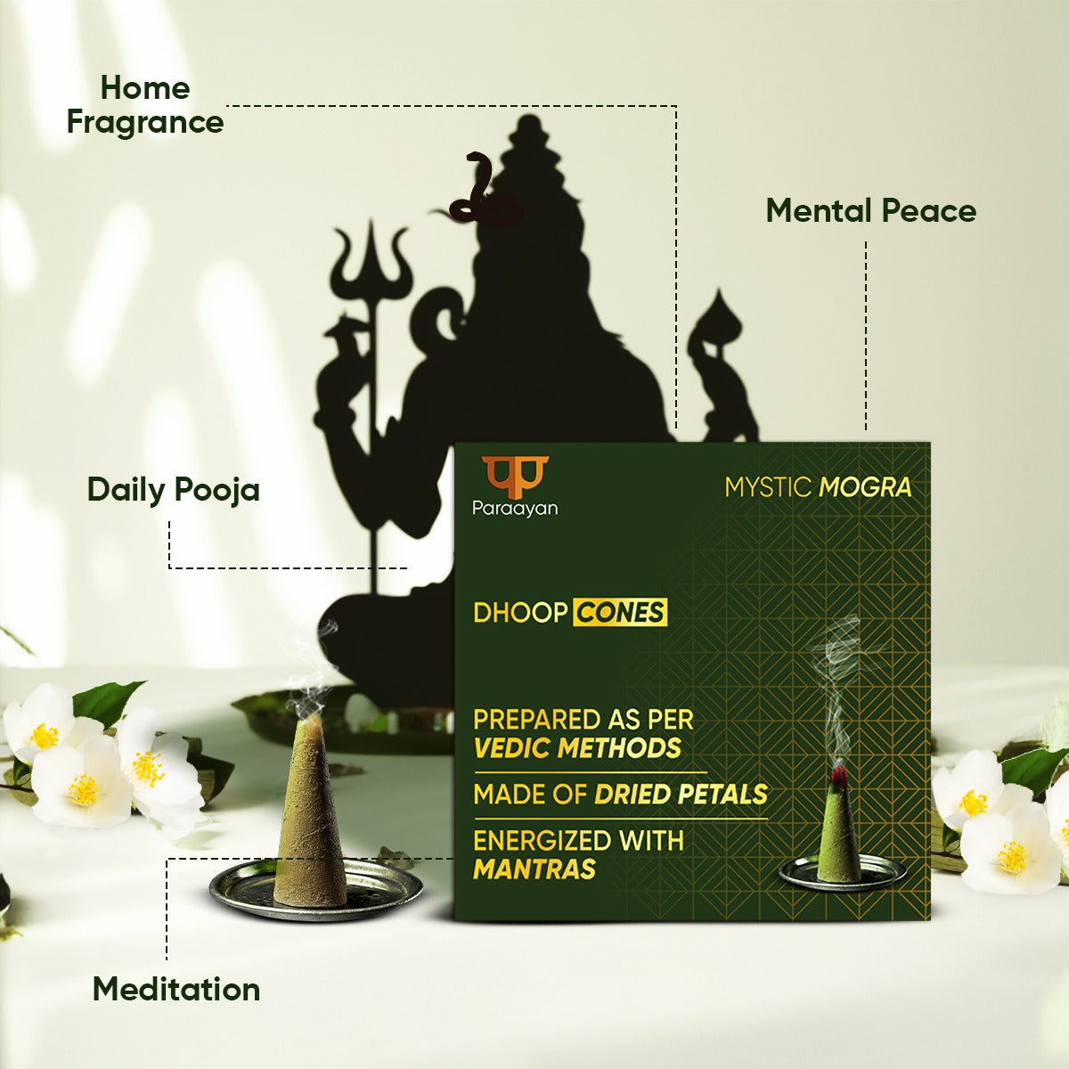 Paraayan Energized Dry Dhoop Cones | 20 Cones | Fragrance Mogra Dhoop Cones | Bambooless Dhoop Cones For Pooja Organic Dhoop Batti Incese Cones For Puja And Home