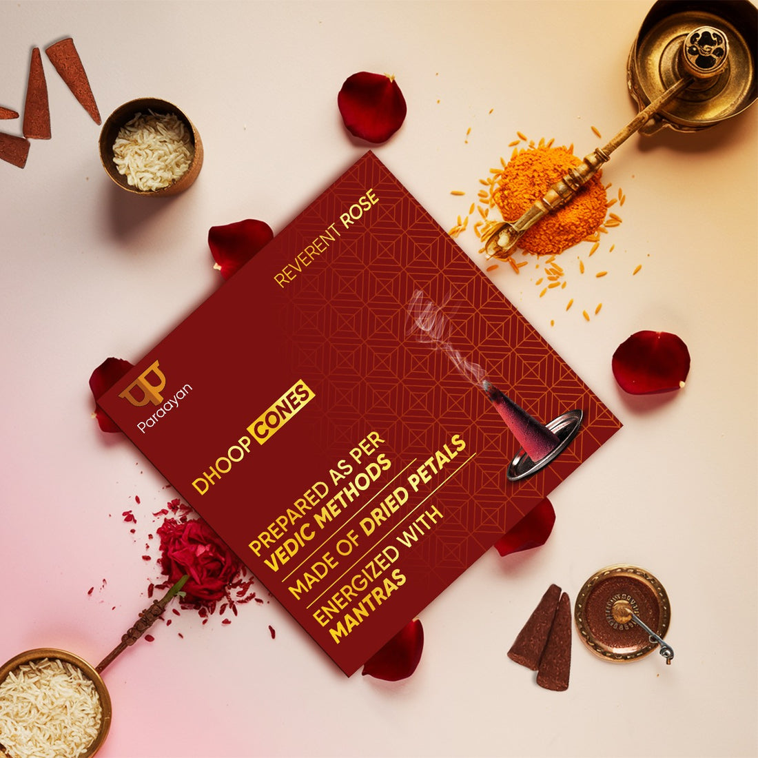 Paraayan Energized Dry Dhoop Cones | 20 Cones | Fragrance Rose Dhoop Cones | Bambooless Dhoop Cones For Pooja Organic Dhoop Batti Incese Cones For Puja And Home