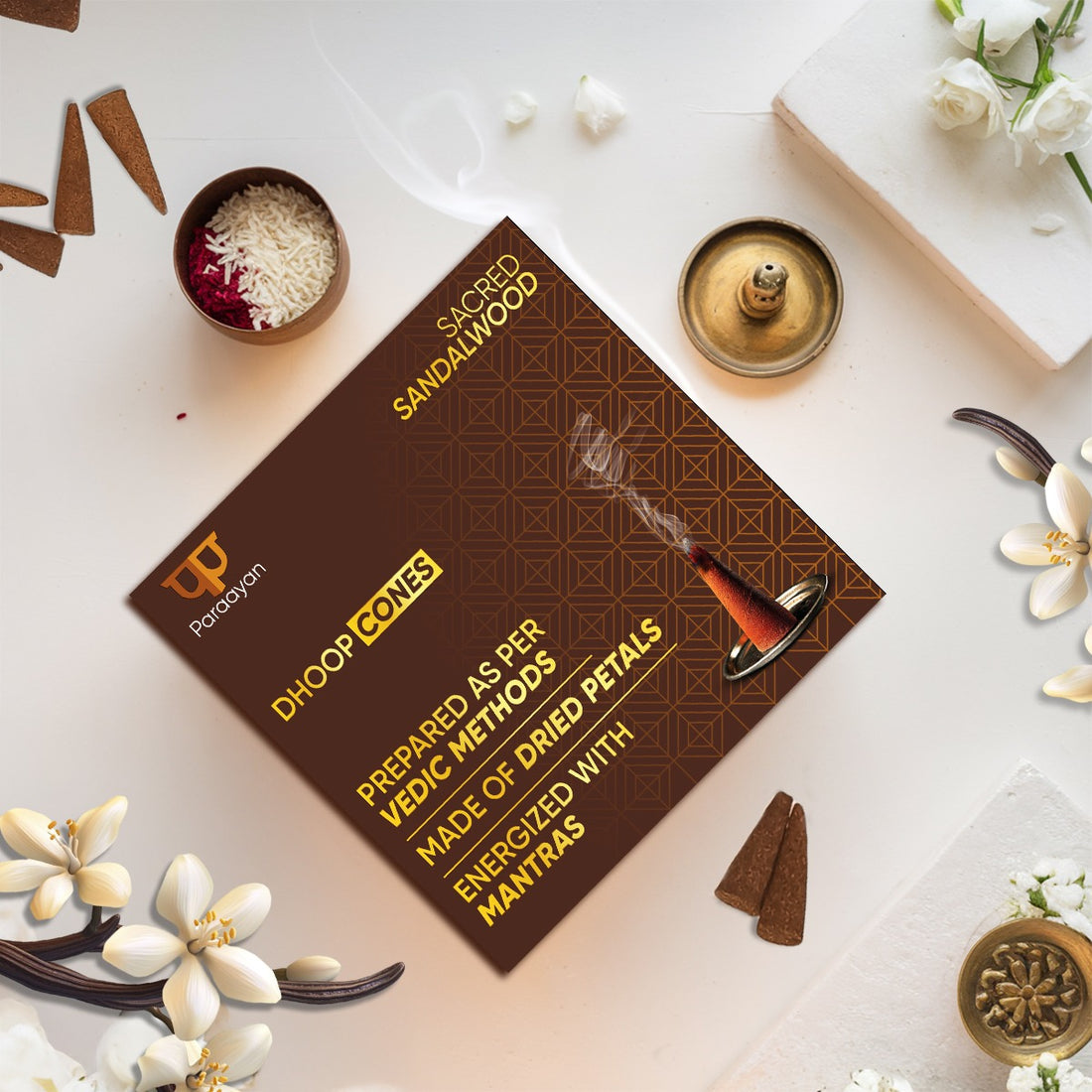 Paraayan Energized Dry Dhoop Cones | 20 Cones | Fragrance Sandalwood | Bambooless Dhoop Cones For Pooja Organic Dhoop Batti Incese Cones For Puja And Home