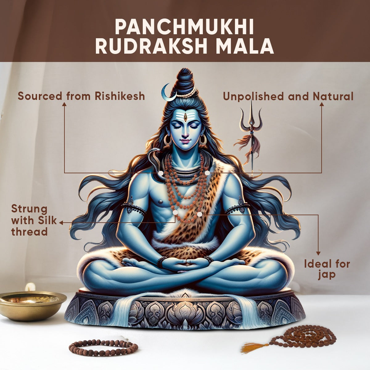 Paraayan Certified Natural Pure Panchmukhi Rudraksha Mala with 108 Beads, 7.5 mm  Rudraksha Beads Size (Approx) | Perfect For Pooja Meditation &amp; Jaap Mala | Pack of 1