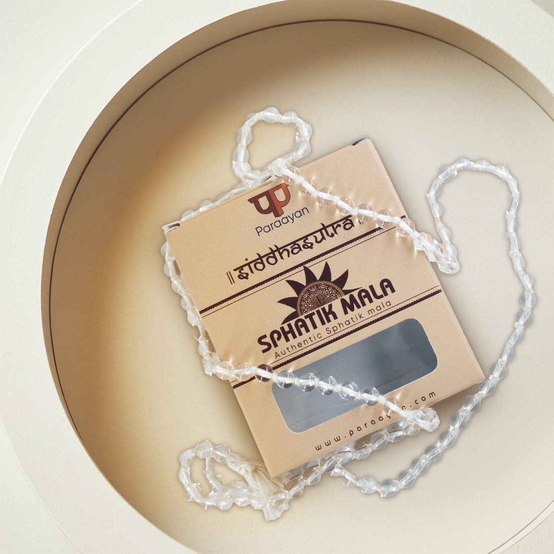 Paraayan Natural Pure Sphatik Mala with  108 Pure Crystal Beads | 6 mm Beads Size for Meditation, Puja Jaap Mala |Pack of 1