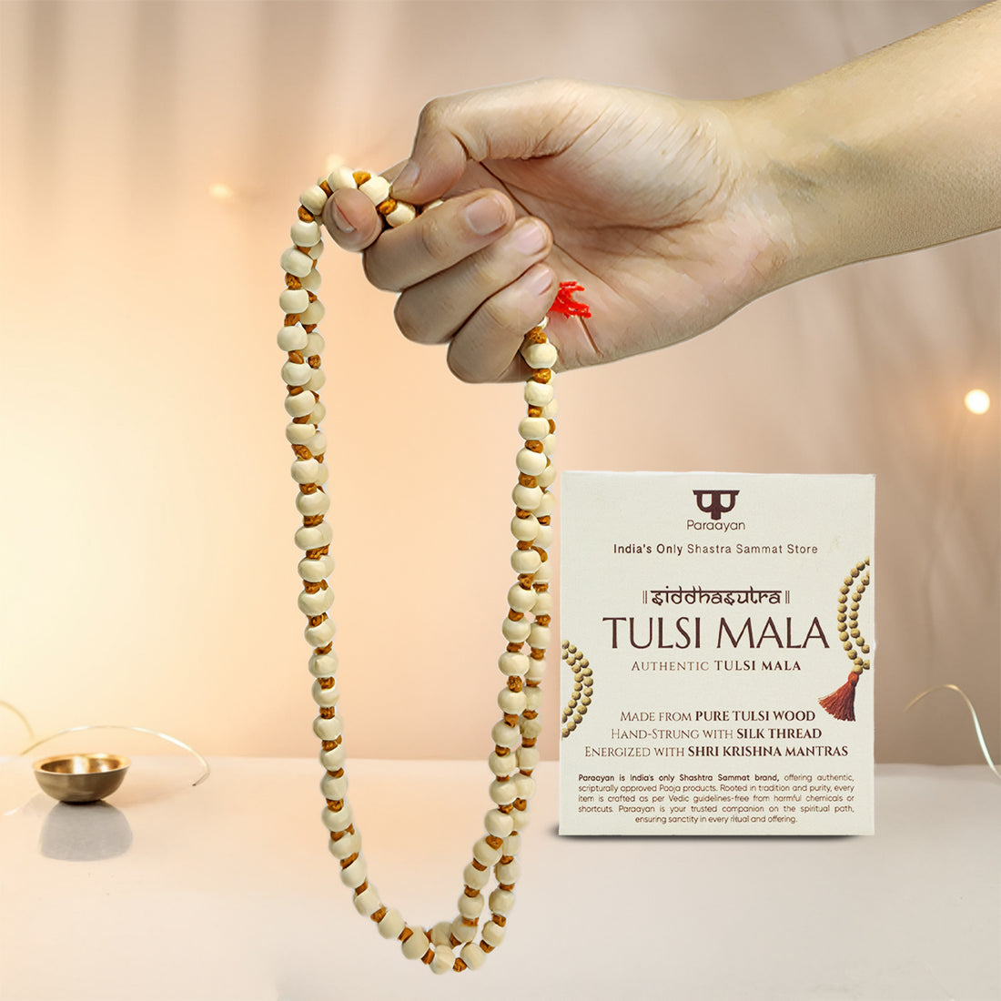 Paraayan Natural Pure Tulsi Mala with 108 Beads For Pooja| 7mm-Beads Size |Made from Pure Tulsi Beads |Best for  Meditation, Jaap Mala| Pack of 1