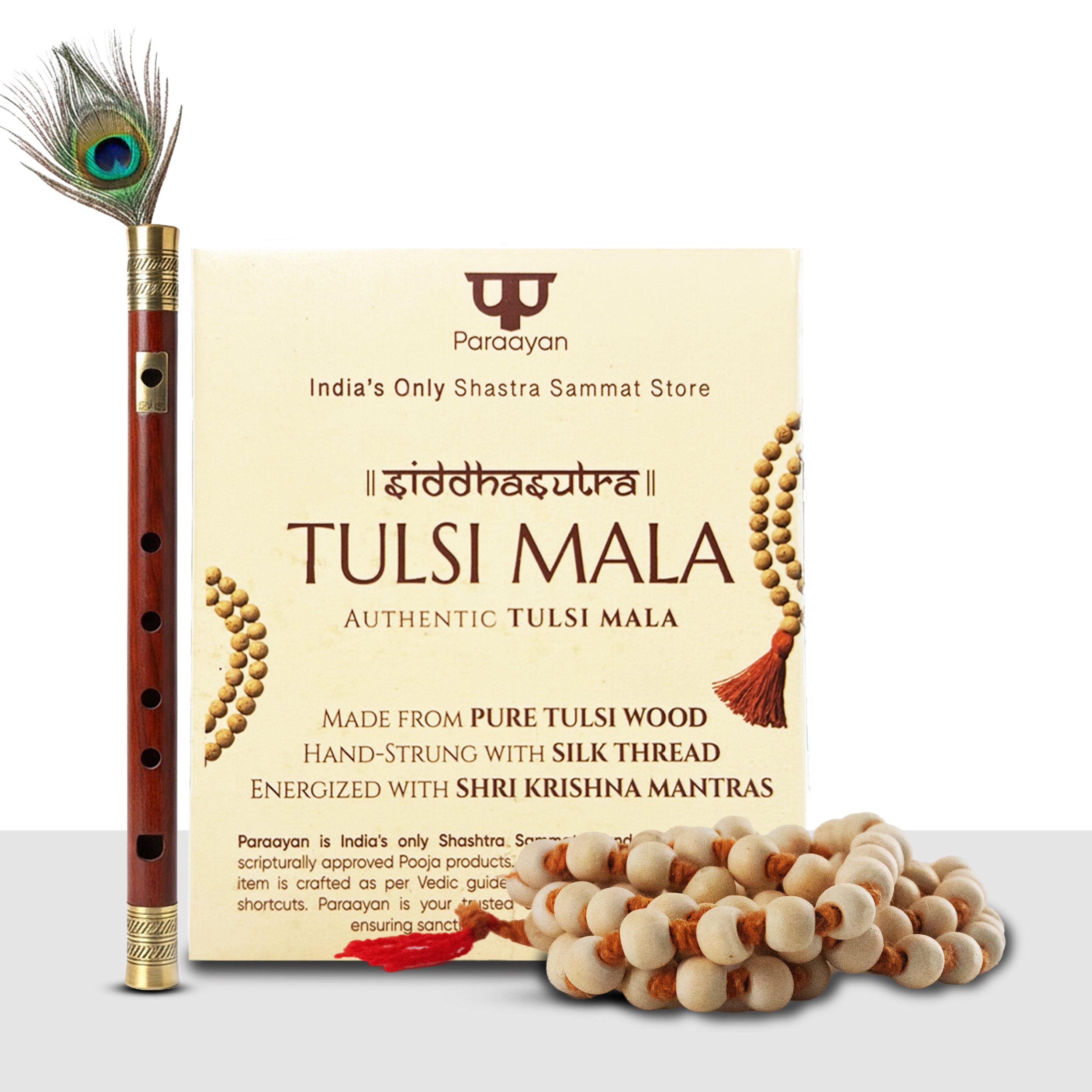 Paraayan Natural Pure Tulsi Mala with 108 Beads For Pooja| 7mm-Beads Size |Made from Pure Tulsi Beads |Best for  Meditation, Jaap Mala| Pack of 1